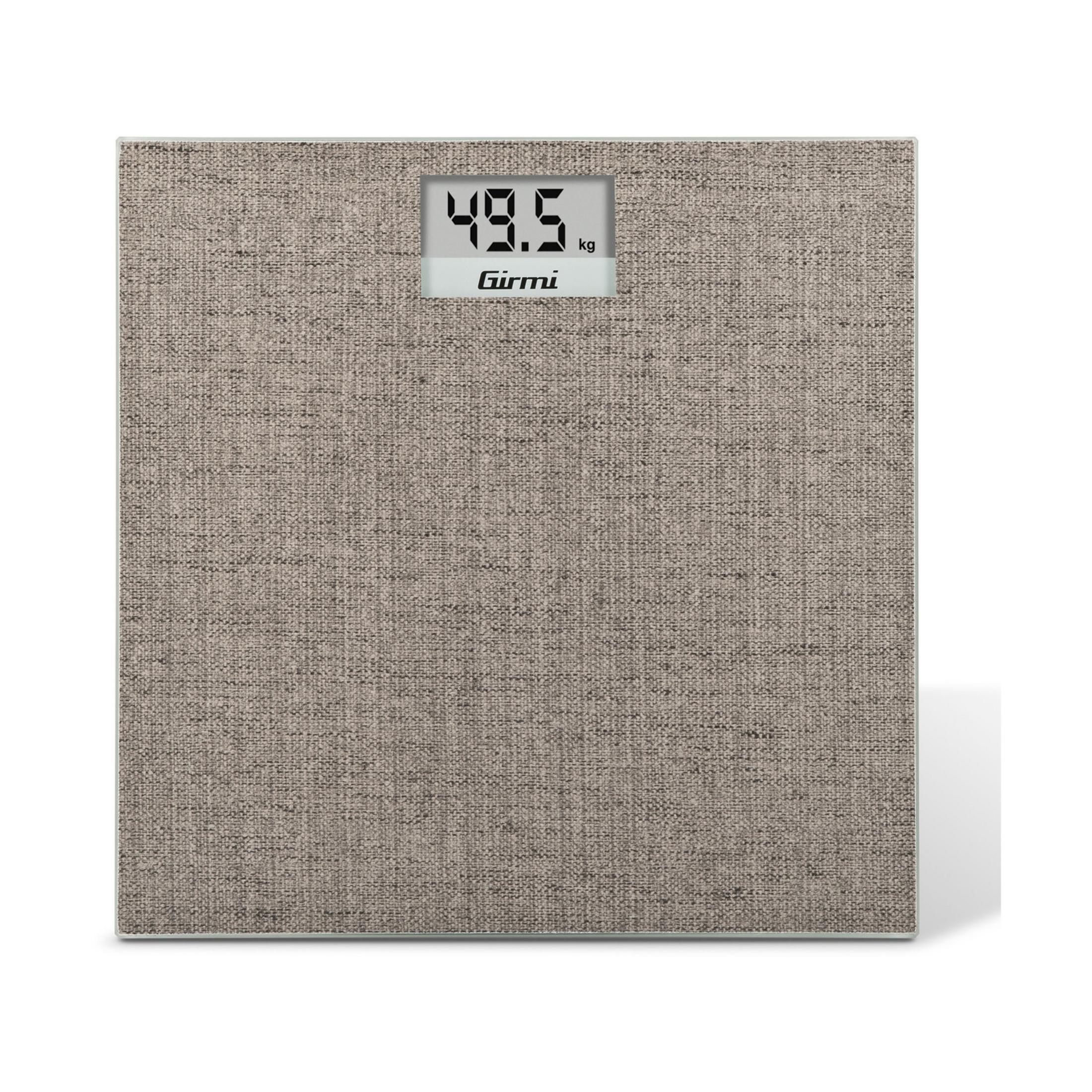 Una bilancia personale Girmi grigia con display digitale che mostra 49,5 kg.