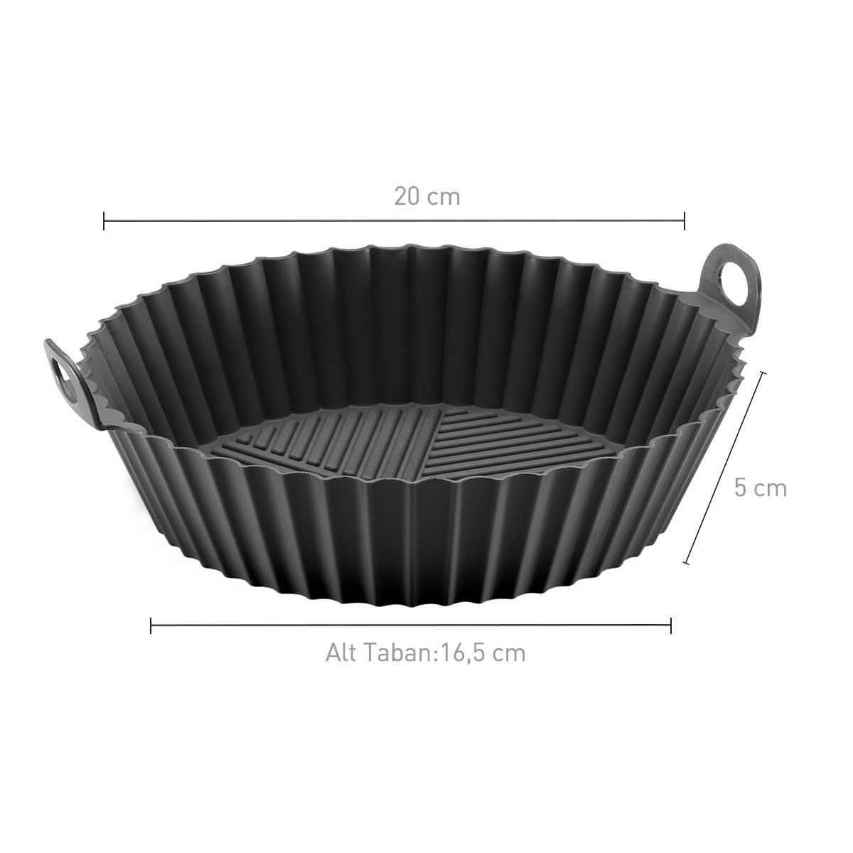 Siyah silikon fritöz haznesi, 20 cm çap, 5 cm yükseklik.
