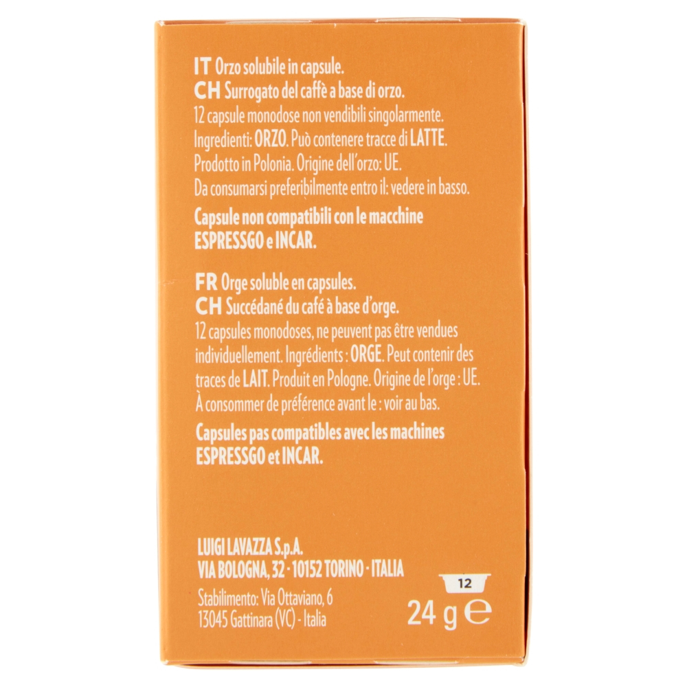 Confezione arancione con info prodotto multilingue e dettagli produttore.