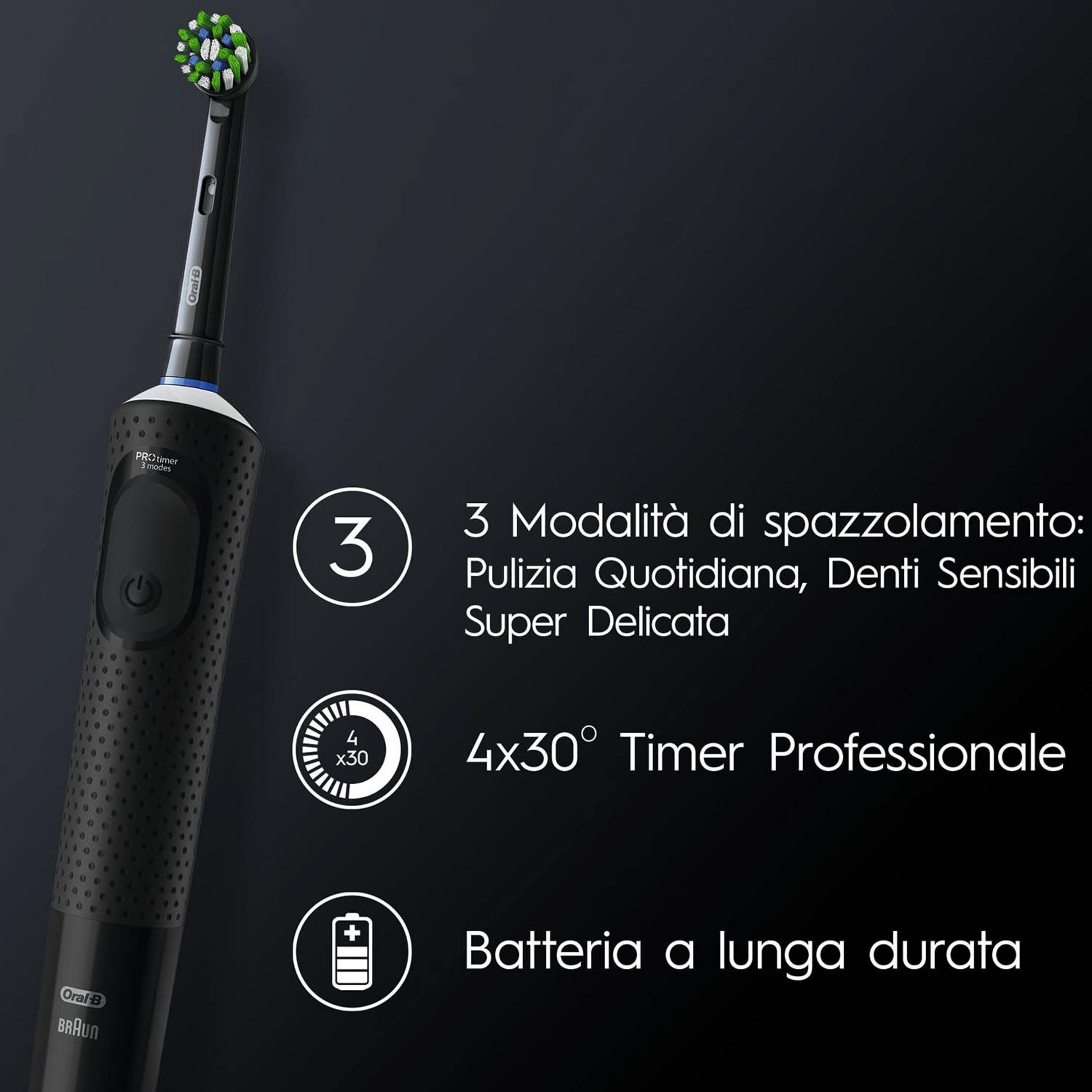 Czarna szczoteczka elektryczna z 3 trybami, timerem i długą żywotnością baterii.