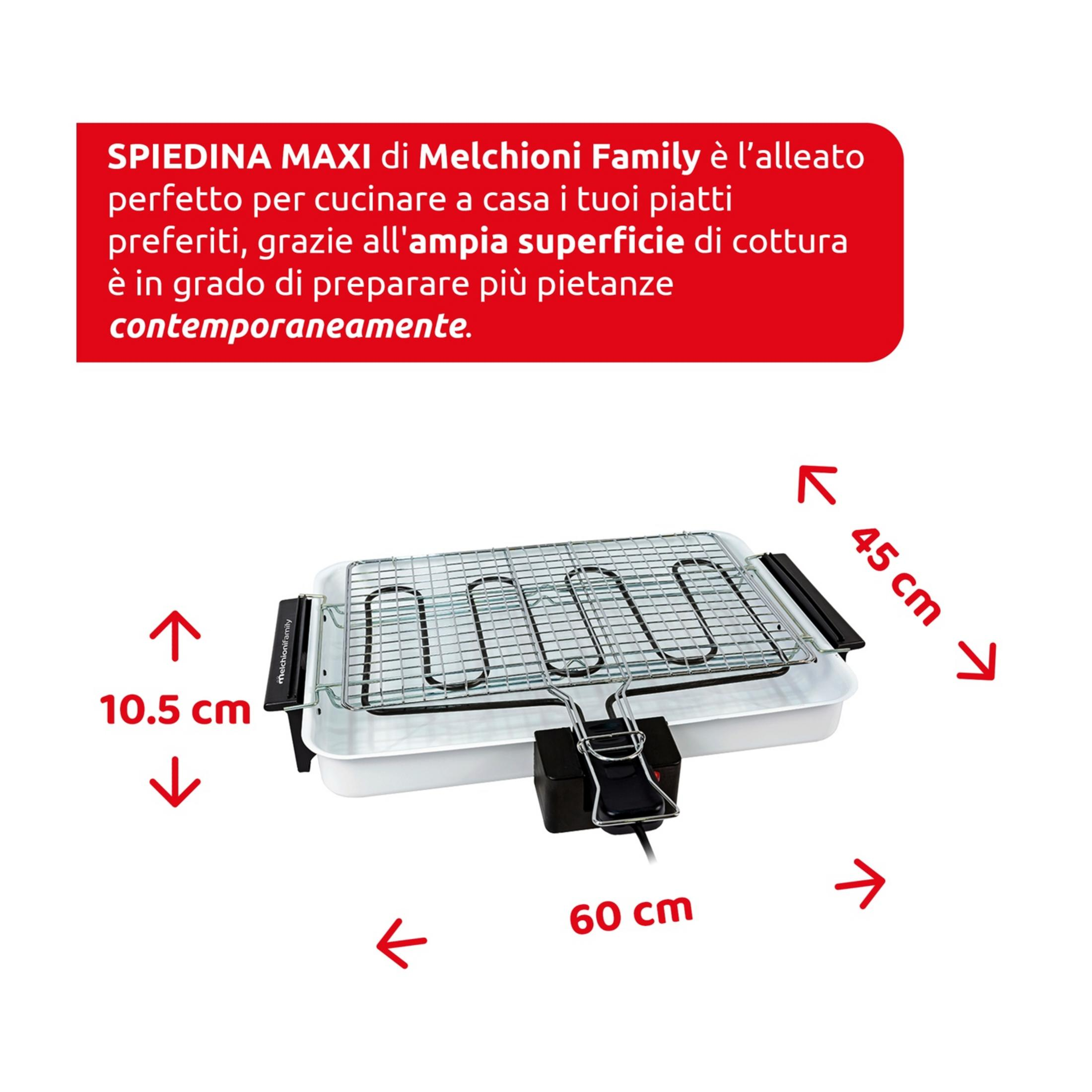 Elektrischer Grill mit Maßen 10,5x45x60 cm, weiß.