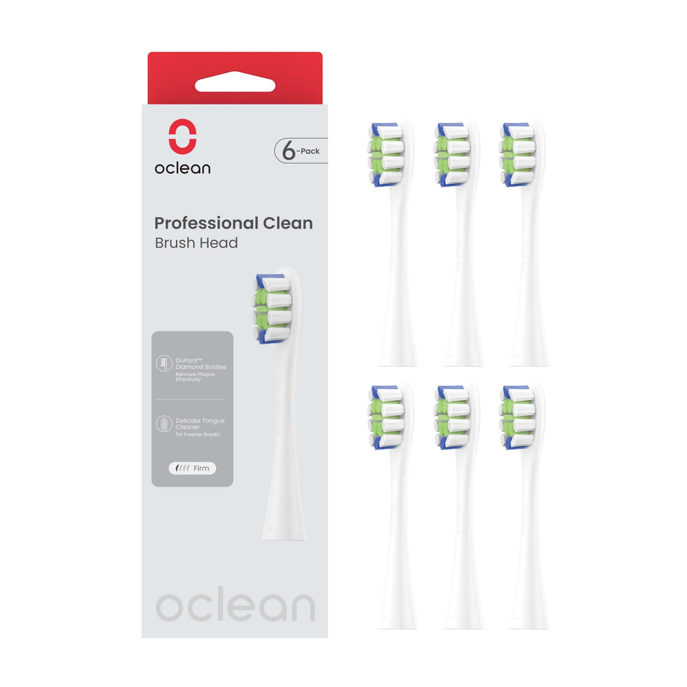 Confezione da 6 testine Oclean Professional Clean con setole verdi e blu.