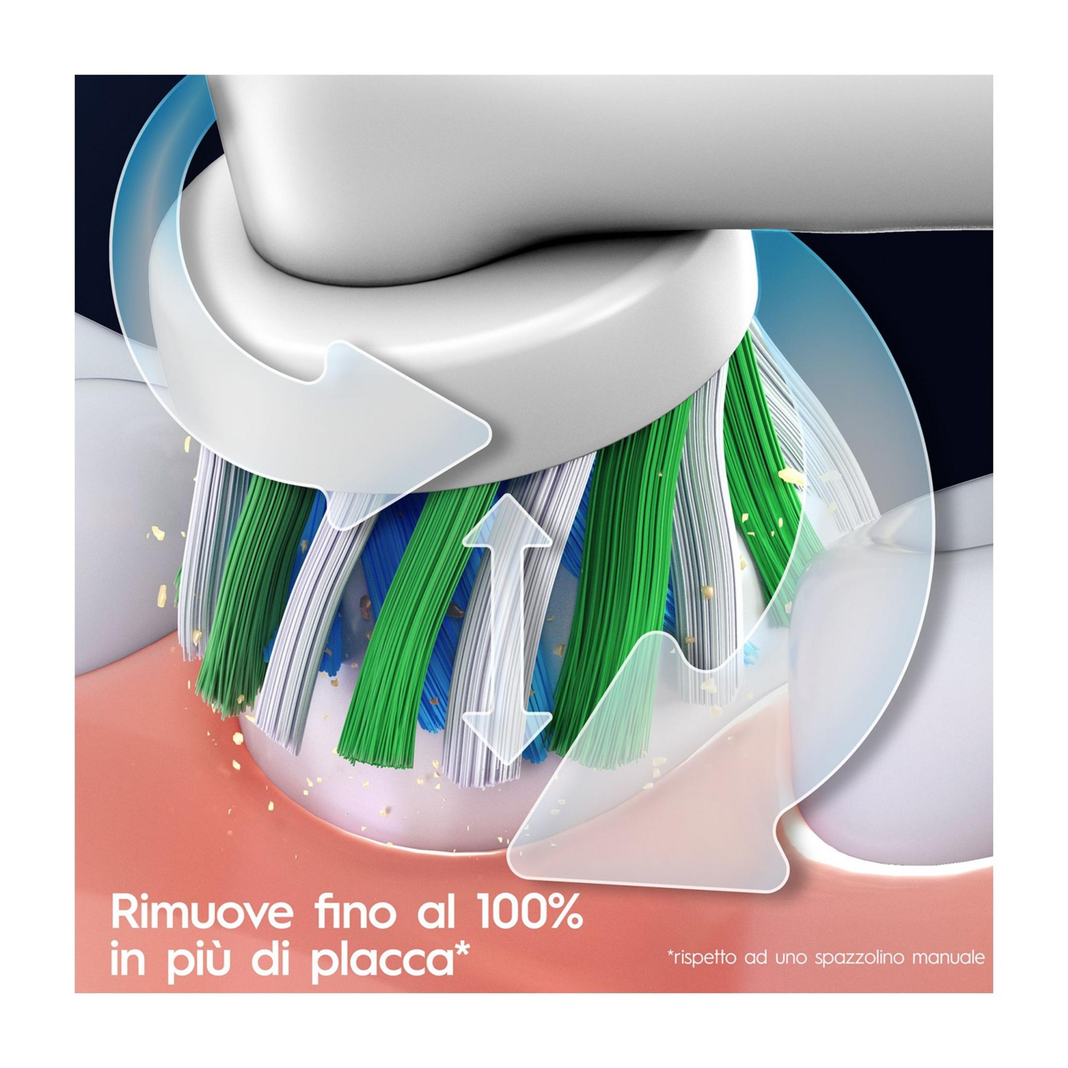 Szczoteczka elektryczna czyści zęby, usuwa płytkę z zielonymi/białymi włoskami.