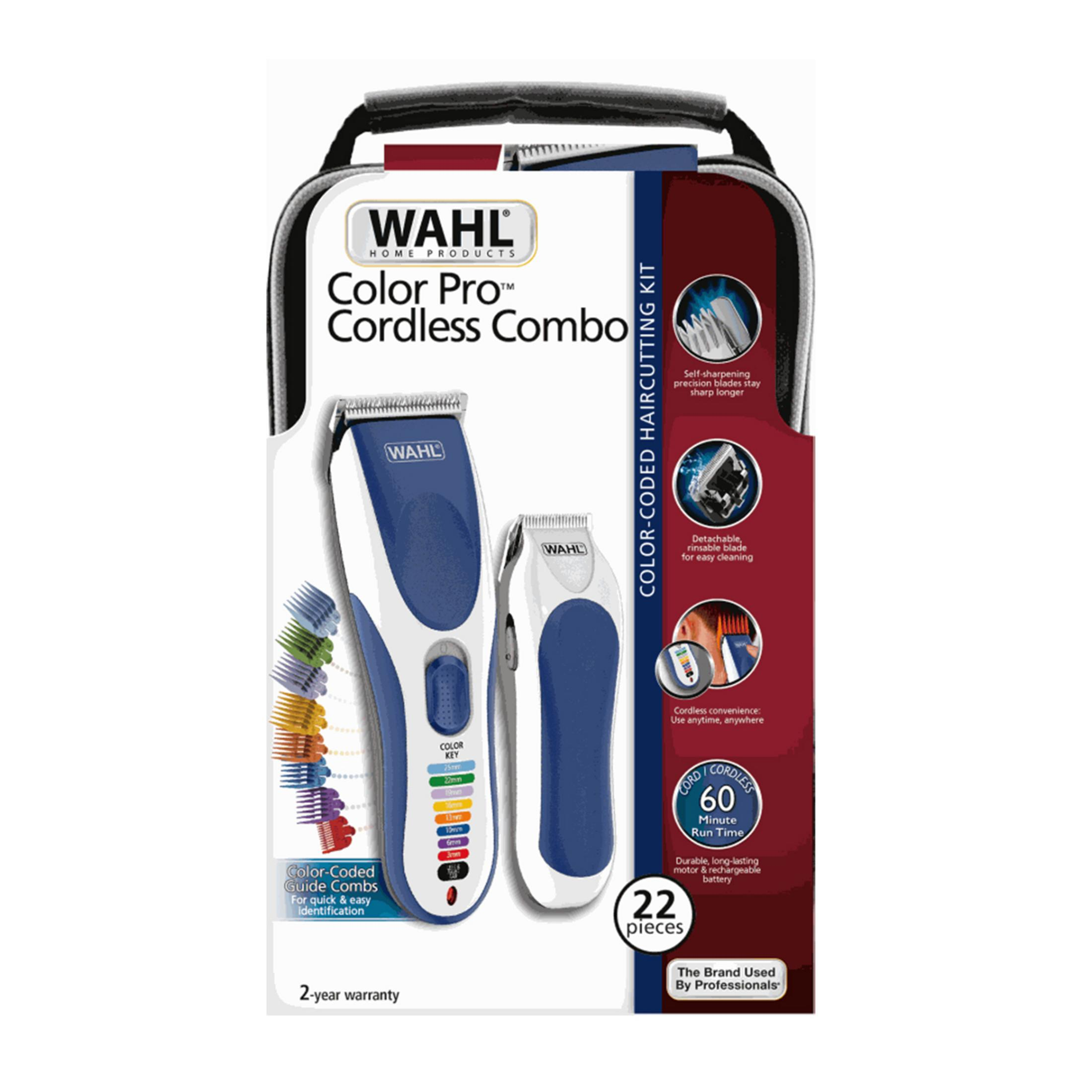Wahl Color Pro Haarschneide-Set: Zwei Schermaschinen, farbcodierte Aufsätze, Koffer.