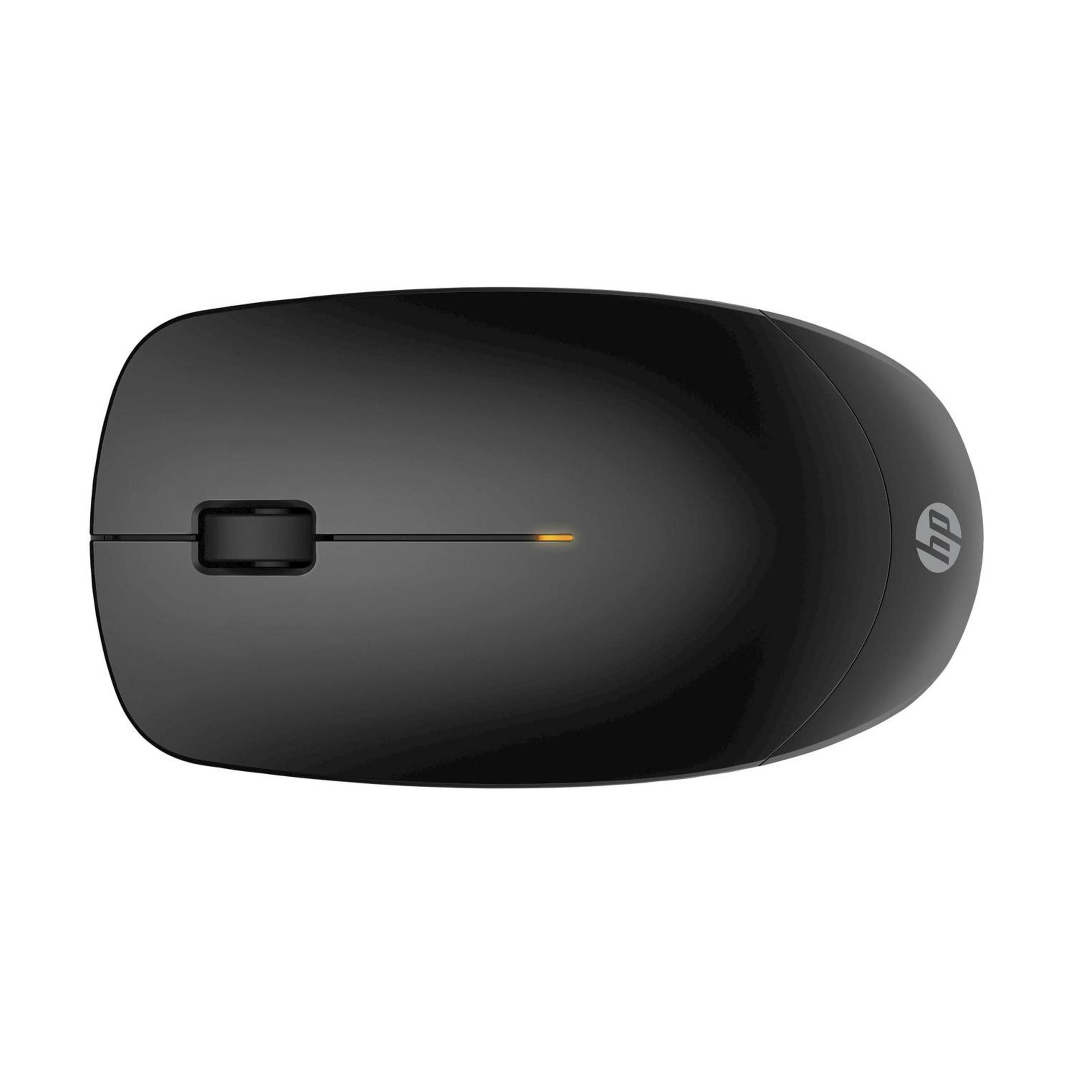 Czarna mysz HP z kółkiem i pomarańczową diodą.