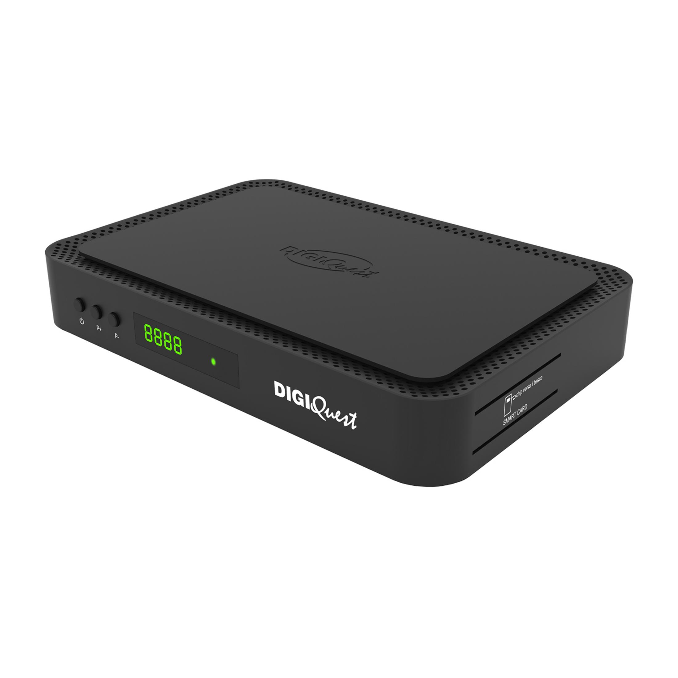 Schwarzer DigiQuest Receiver mit Display und Smartcard-Slot.