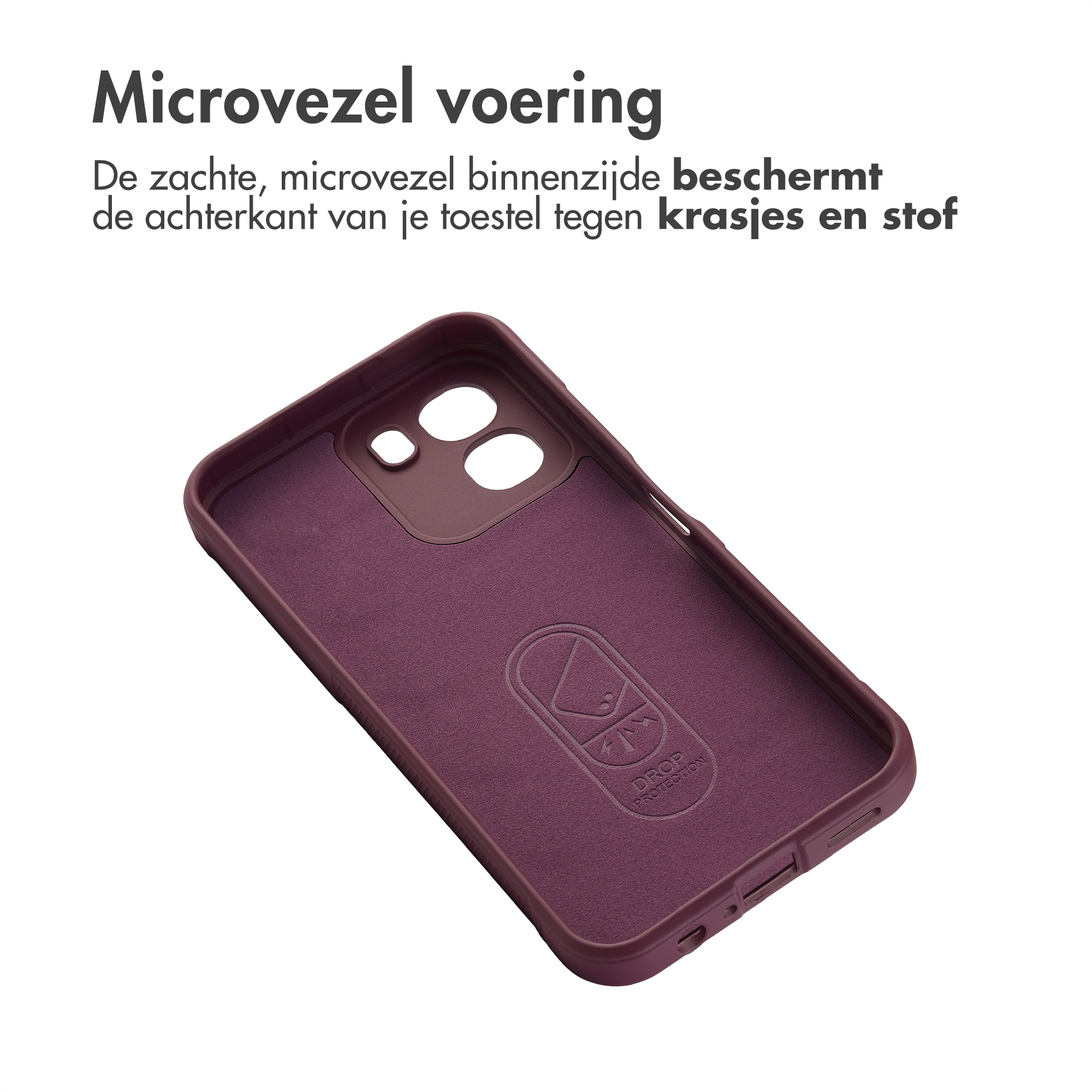 Donkerrode telefoonhoes met microvezel voering. Logo binnenin.
