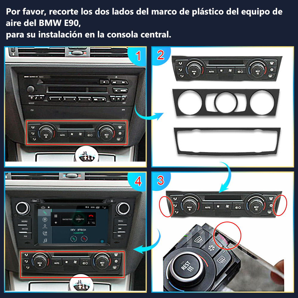 Instrucciones para instalar molduras en la consola central del BMW E90.