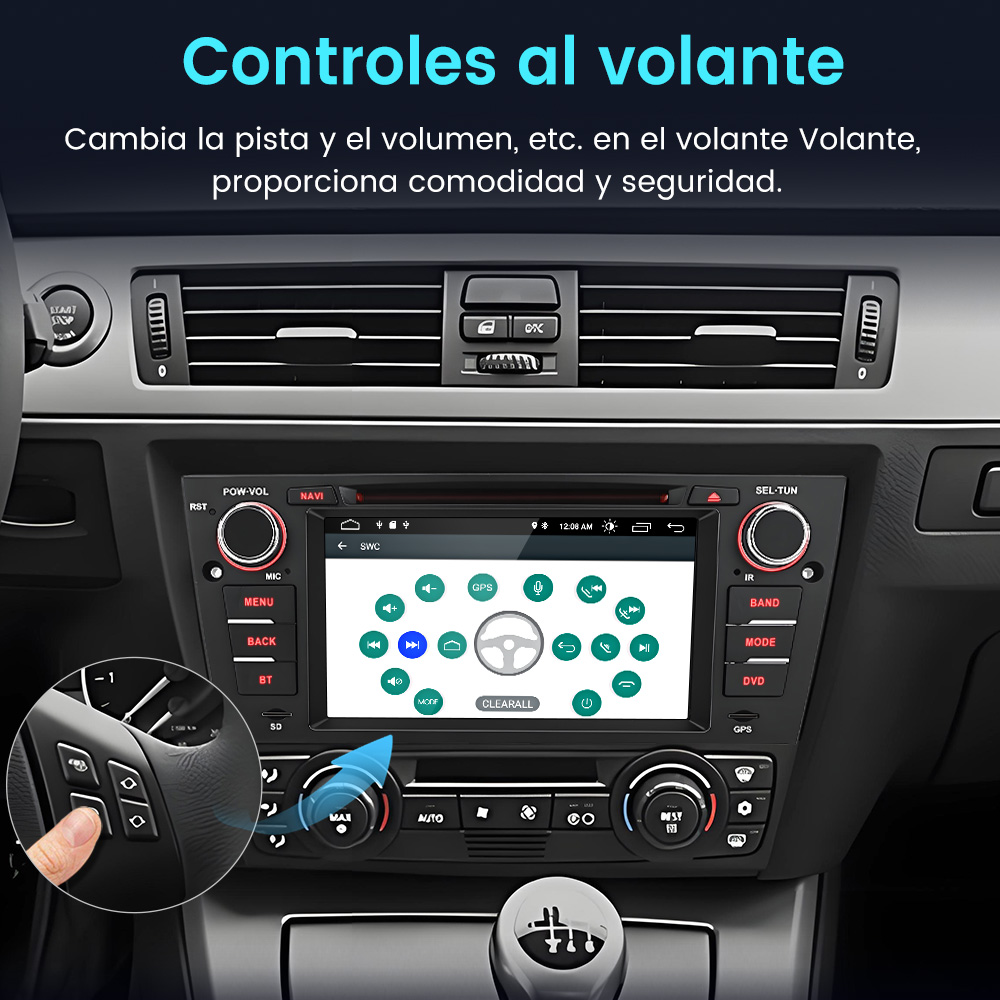 Un hombre opera un sistema de infoentretenimiento de coche con botones.