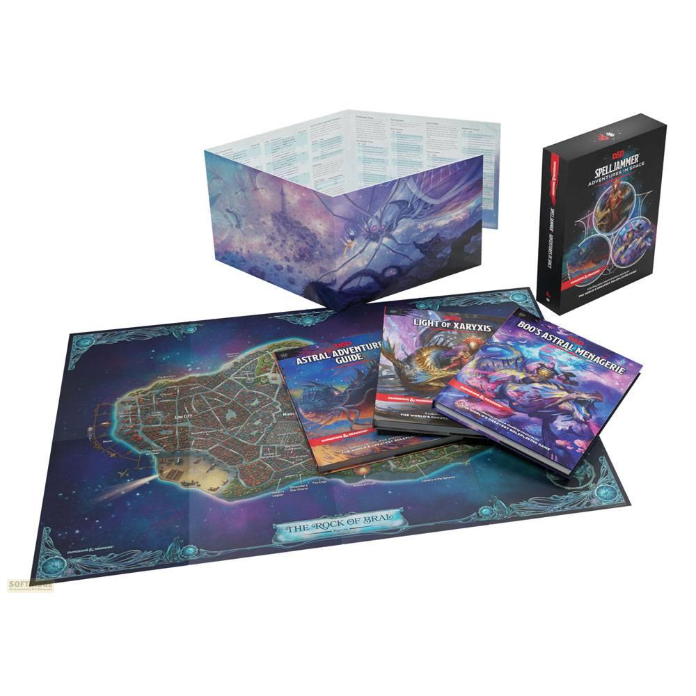 D&D Spelljammer : Écran de MJ, carte, livres de règles et jeu de cartes.