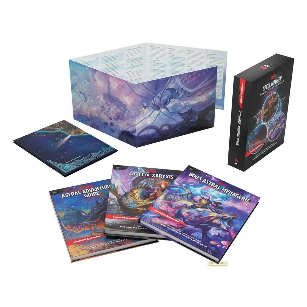 Livres D&D Spelljammer et écran de MJ disposés sur une surface.