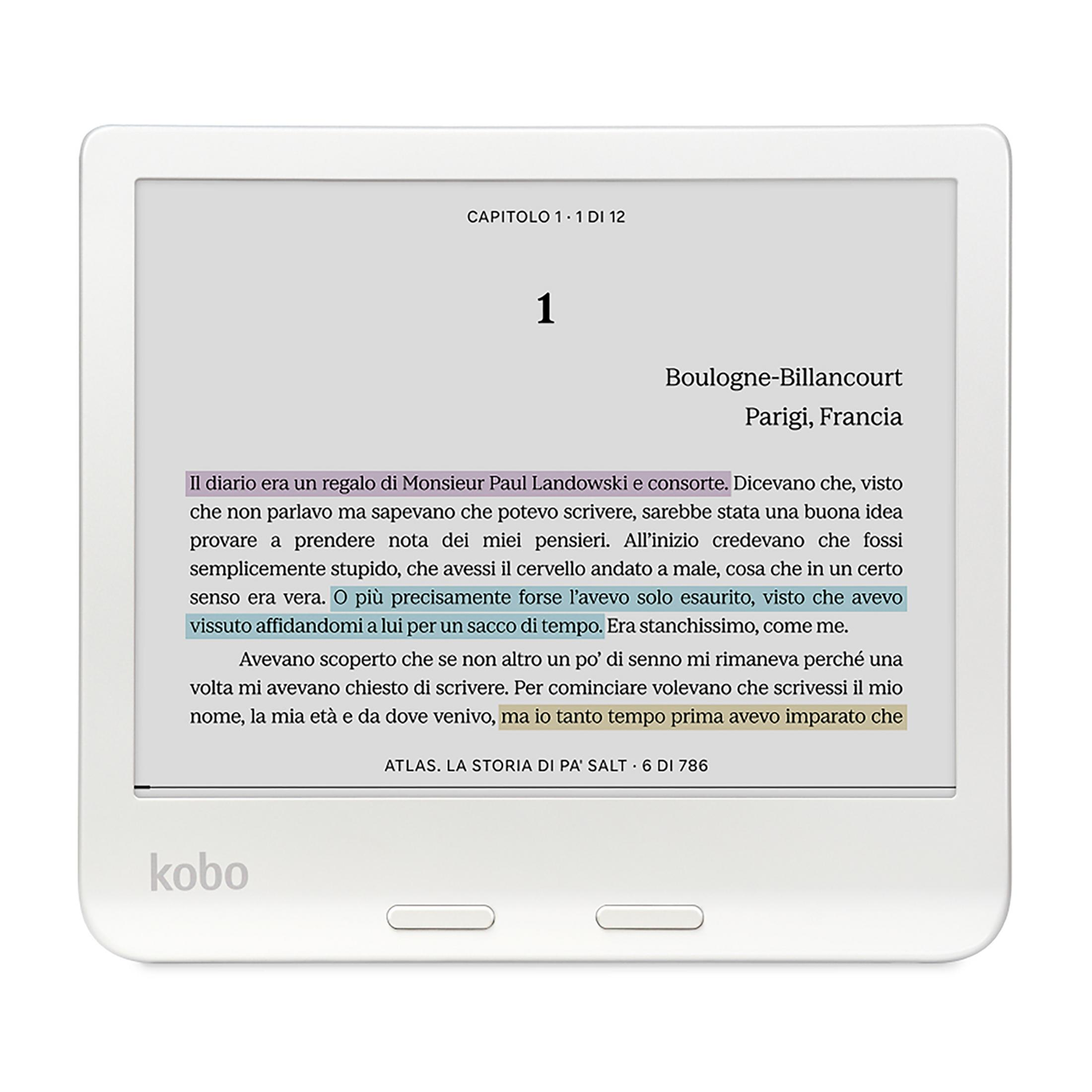 Czytnik e-booków wyświetla stronę książki z tekstem, rozdział 1, z Boulogne-Billancourt.