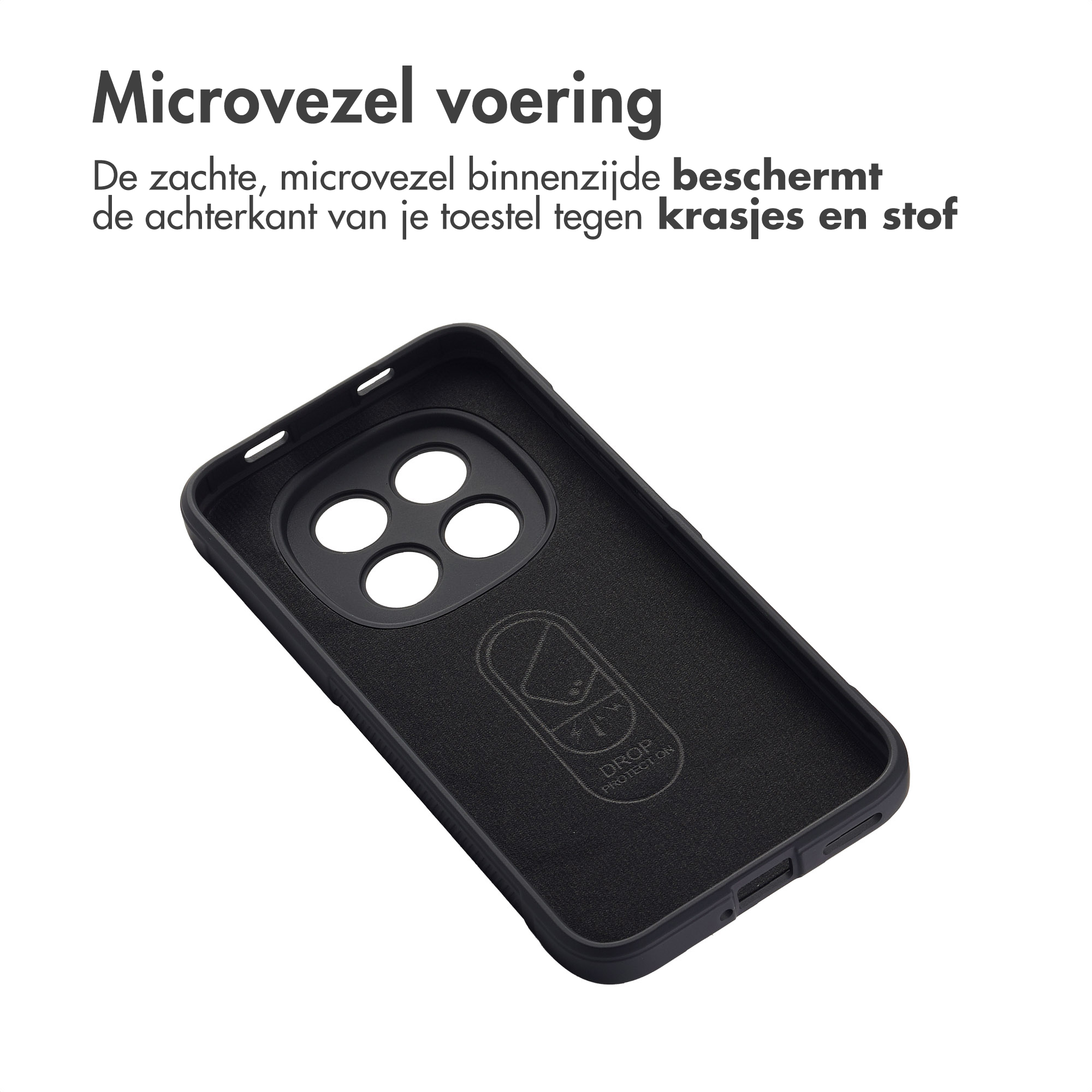 Zwarte telefoonhoes binnenkant met microvezel voering.