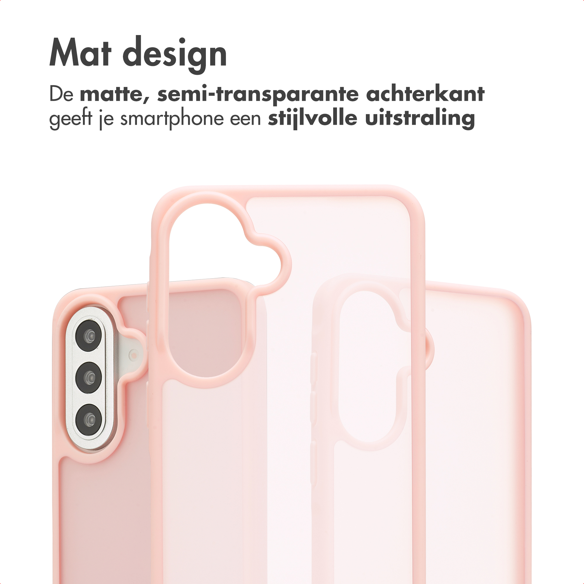 Une coque de téléphone rose avec des accents mats et découpe caméra.