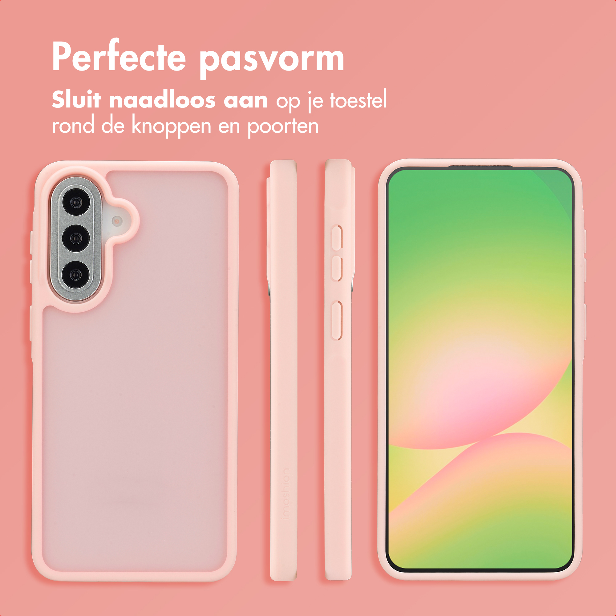 Une coque de téléphone rose et un téléphone à écran coloré.