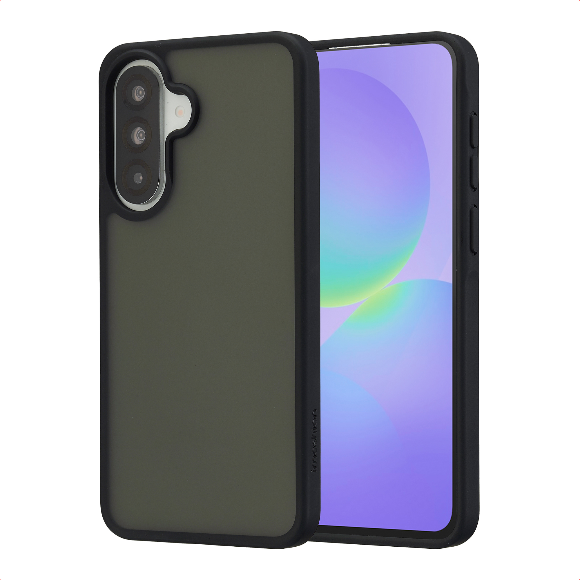 Coque de téléphone vert foncé avec bordure noire et module caméra visible.
