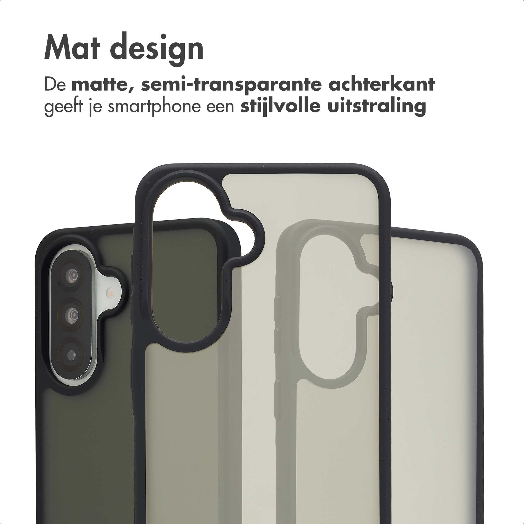 Une coque de téléphone mate et semi-transparente avec bordure noire.