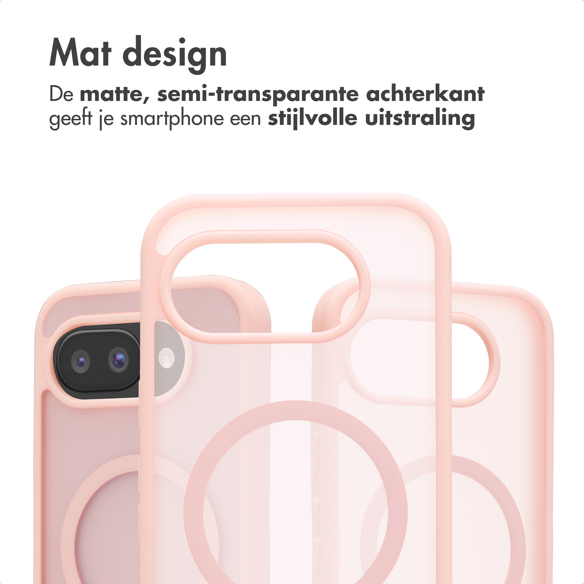 Coques de téléphone roses au design mat avec découpes circulaires.