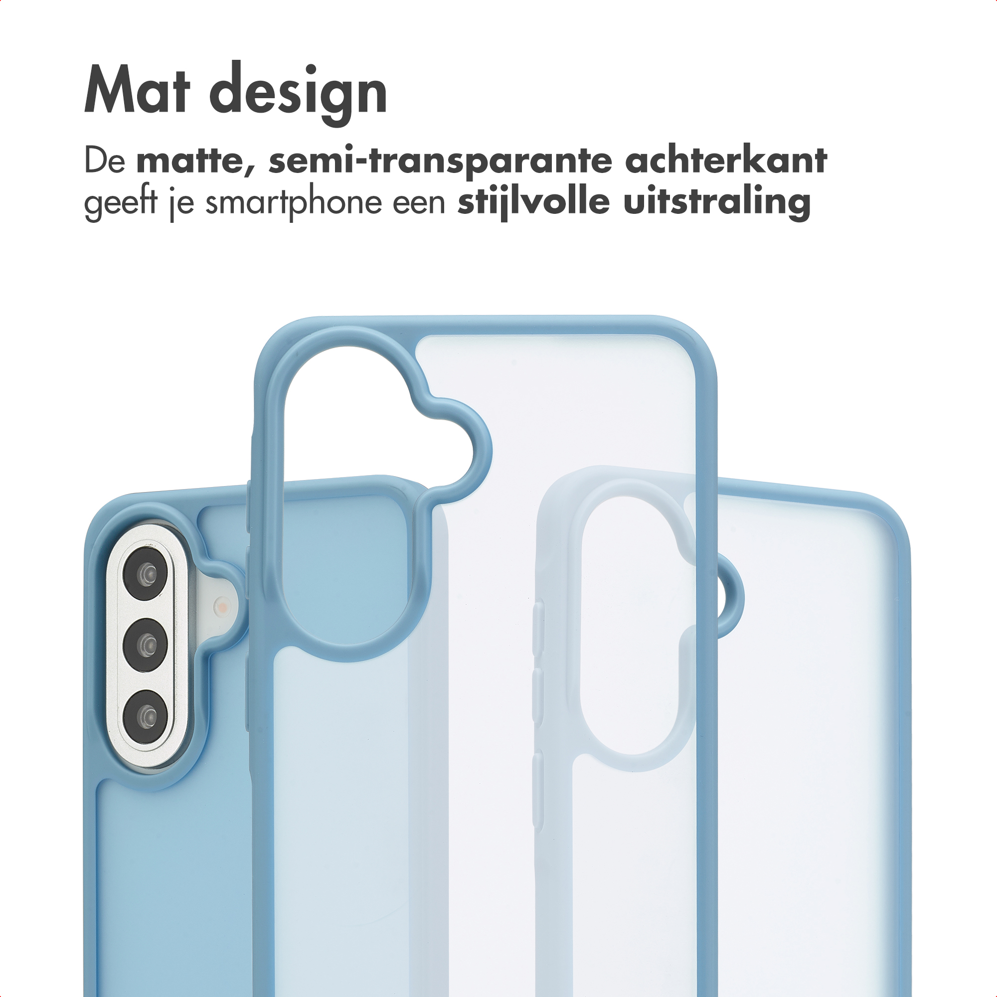 Coque de téléphone bleue au design mat et semi-transparent avec découpe caméra.