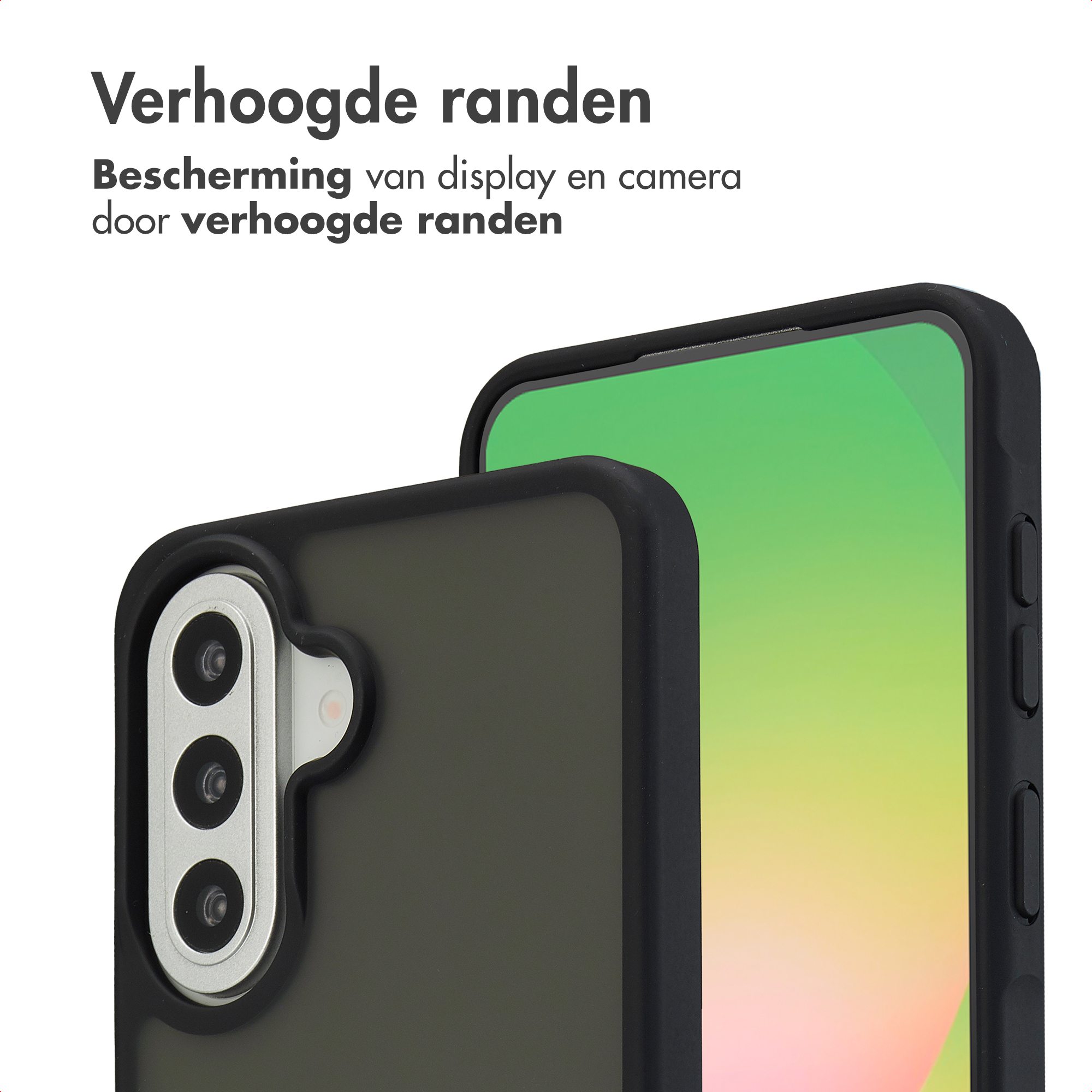 Une coque de téléphone noire à bords surélevés protège l'écran et les appareils photo.
