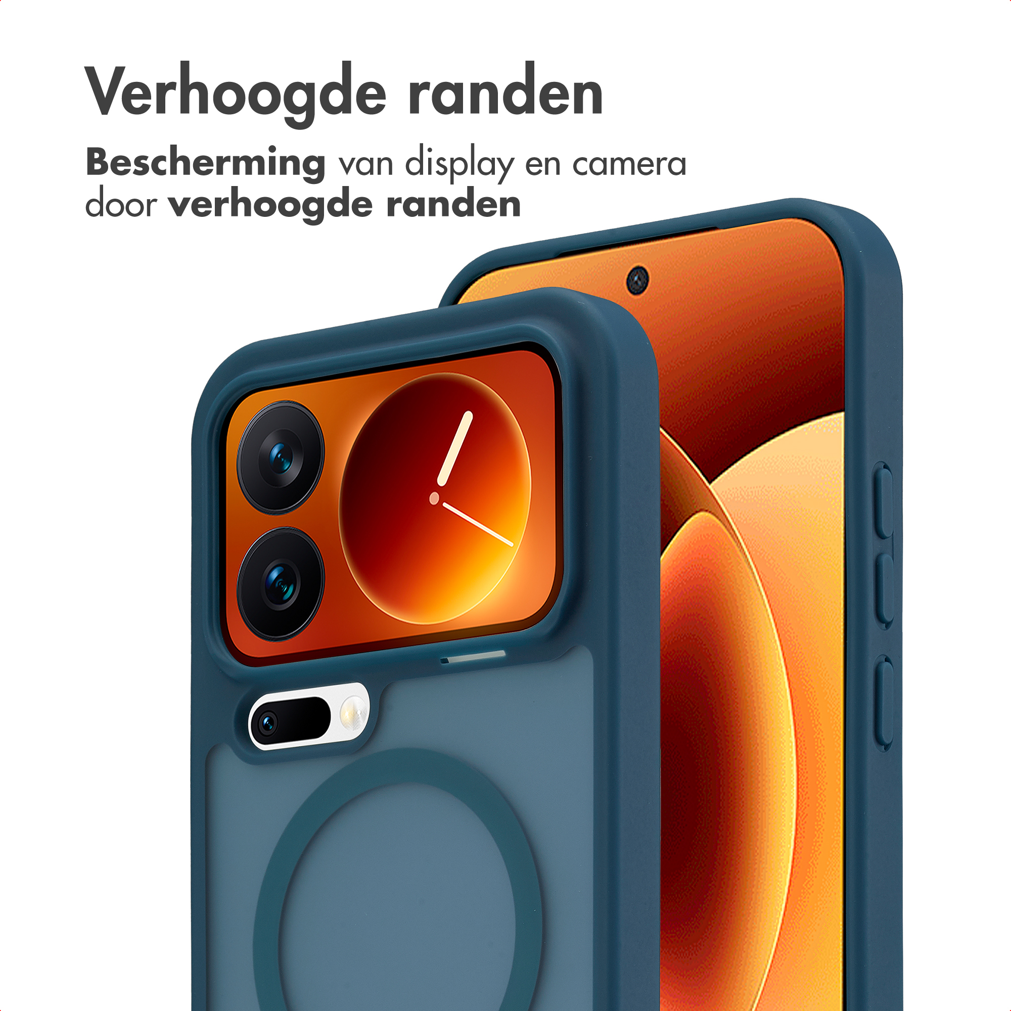 Étui de téléphone bleu à bords surélevés protège l'écran et les caméras.