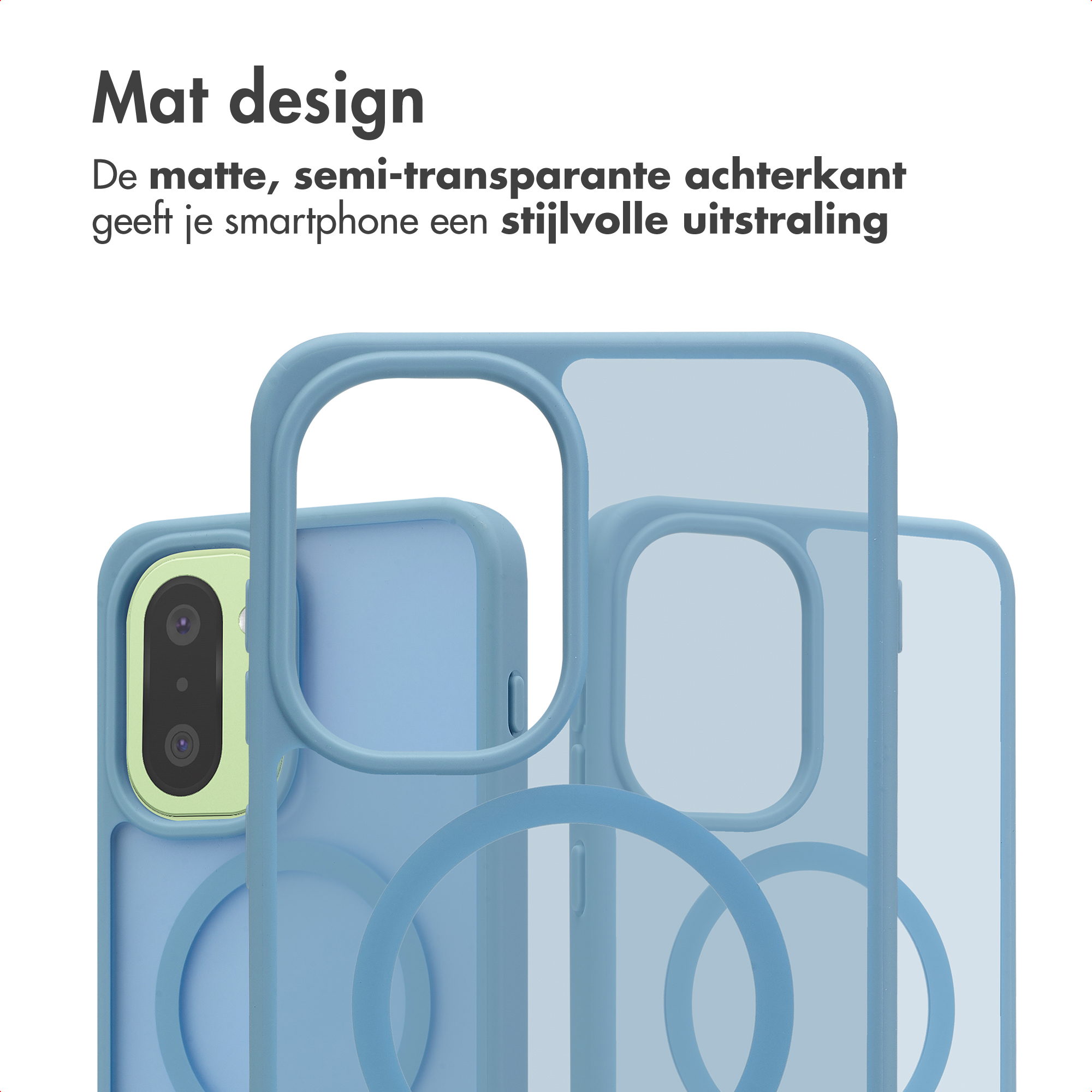 Matte, semitransparante telefoonhoesjes in lichtblauw.