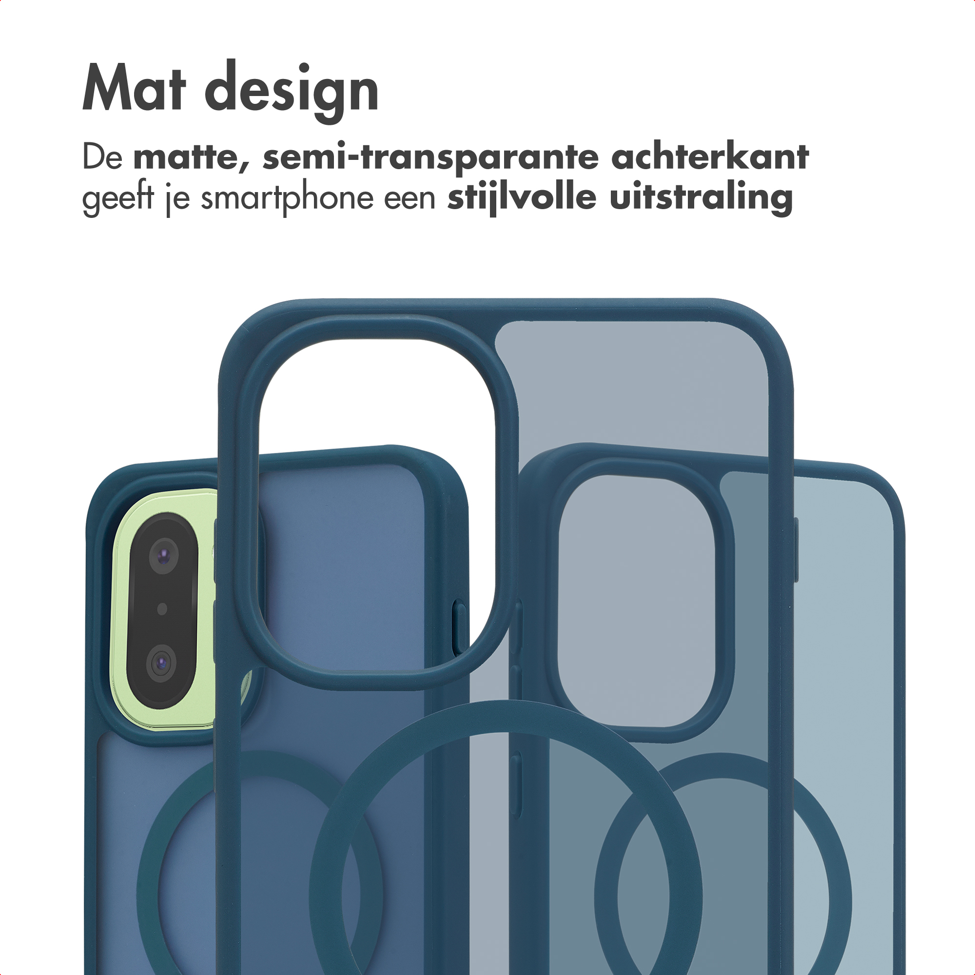 Drie blauwe telefoonhoesjes met een mat, semi-transparant design.