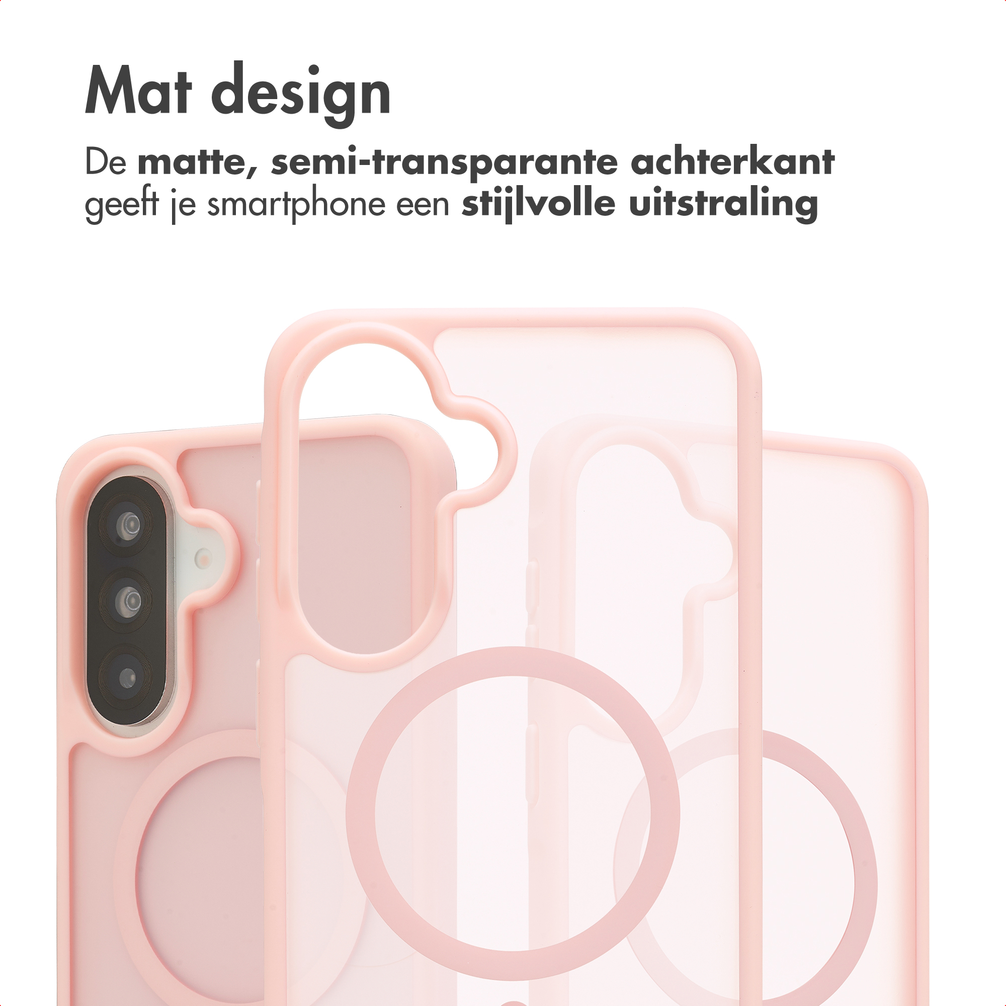 Matte, semi-transparante roze telefoonhoes met cirkeldesign.