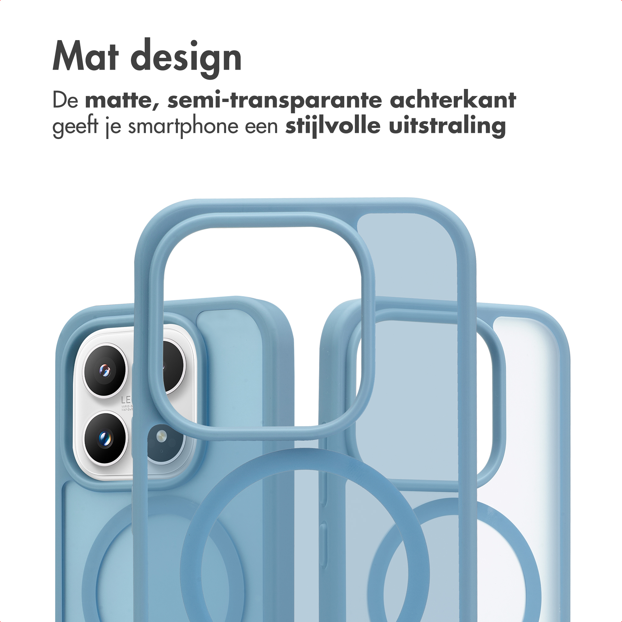 Blauwe telefoonhoesjes met camera-uitsparing en mat design.