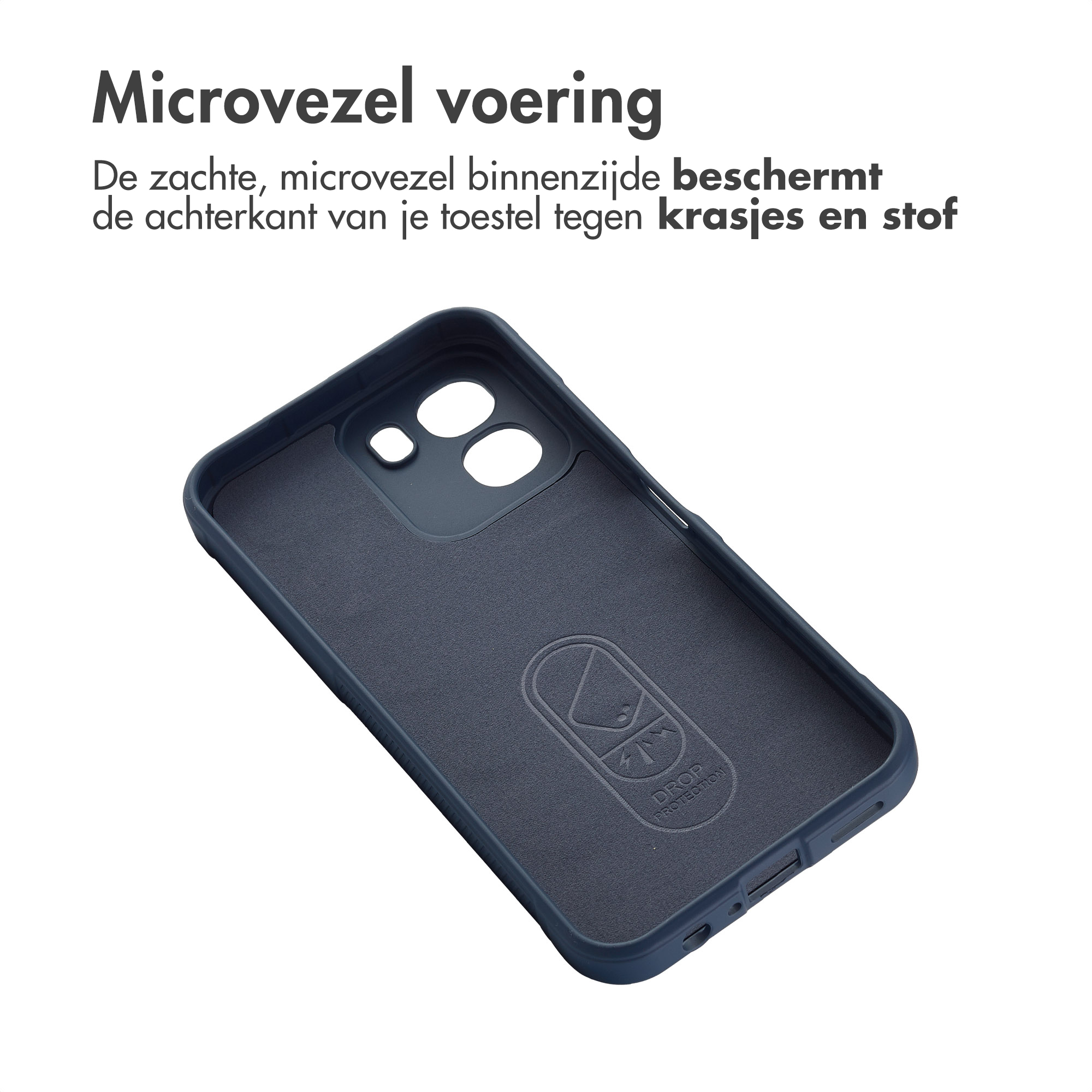 Donkerblauwe telefoonhoes met microvezelvoering en 