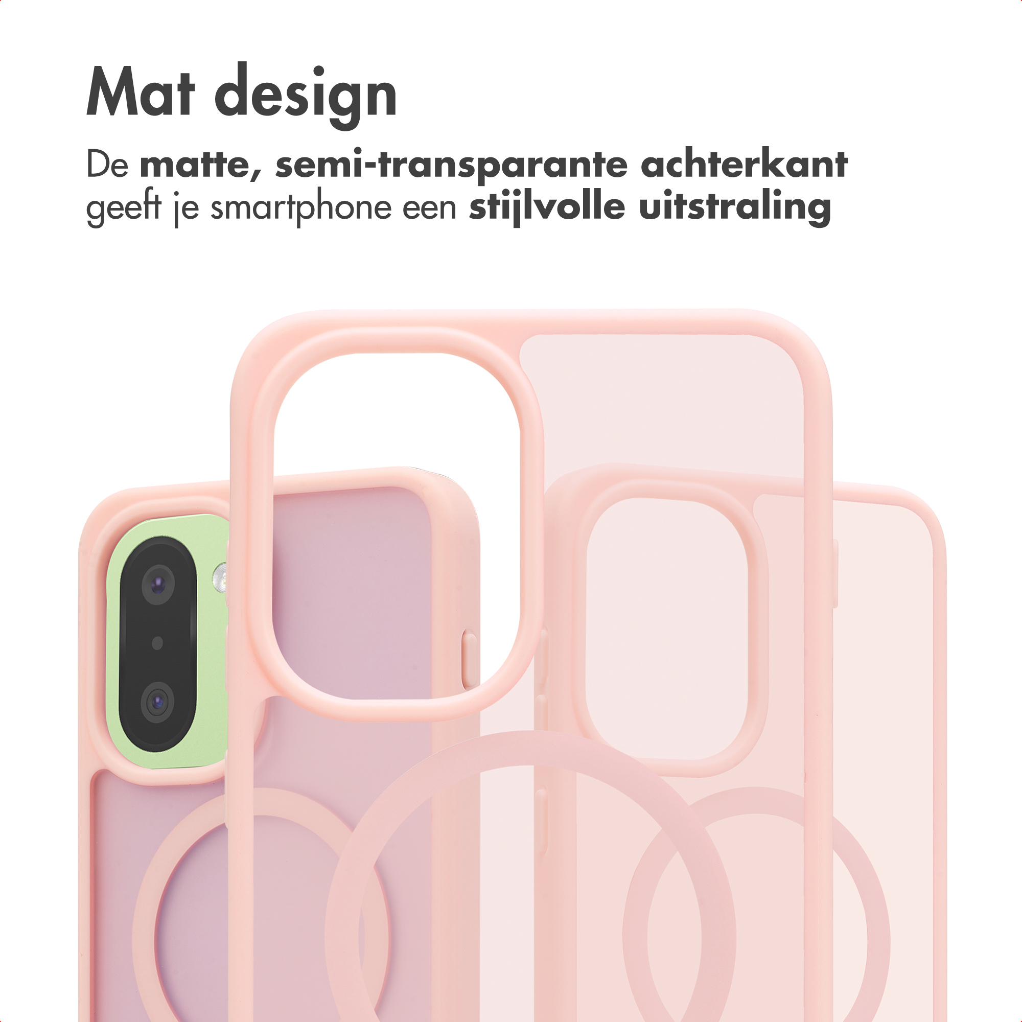 Meerdere matte, halfdoorzichtige roze telefoonhoesjes.
