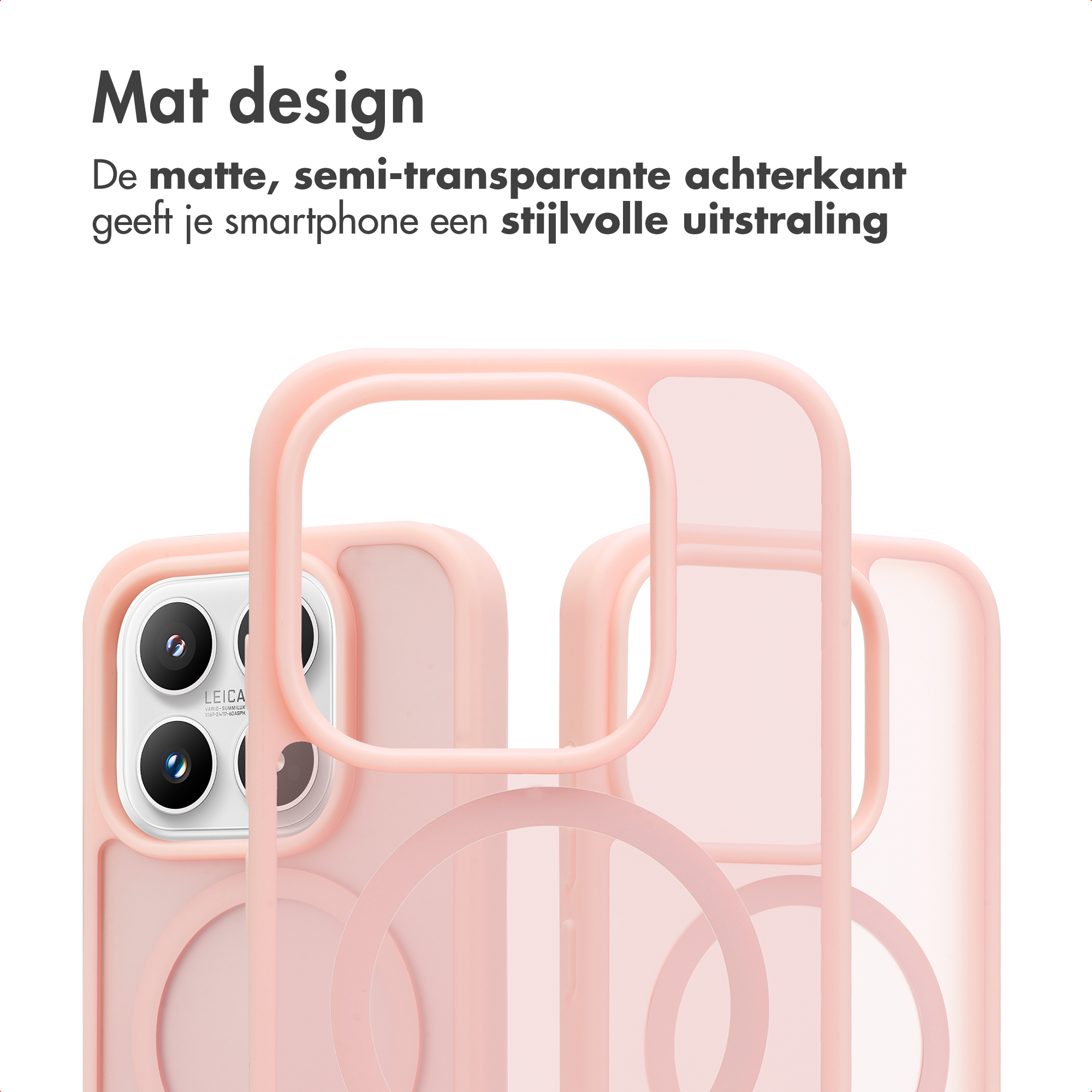 Une coque rose au design mat protège un smartphone à trois appareils photo.