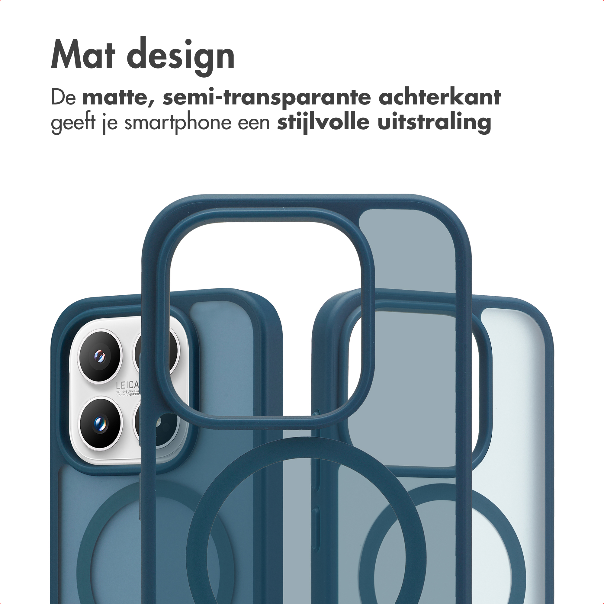 Coque de téléphone bleue au design mat et semi-transparent avec objectifs.