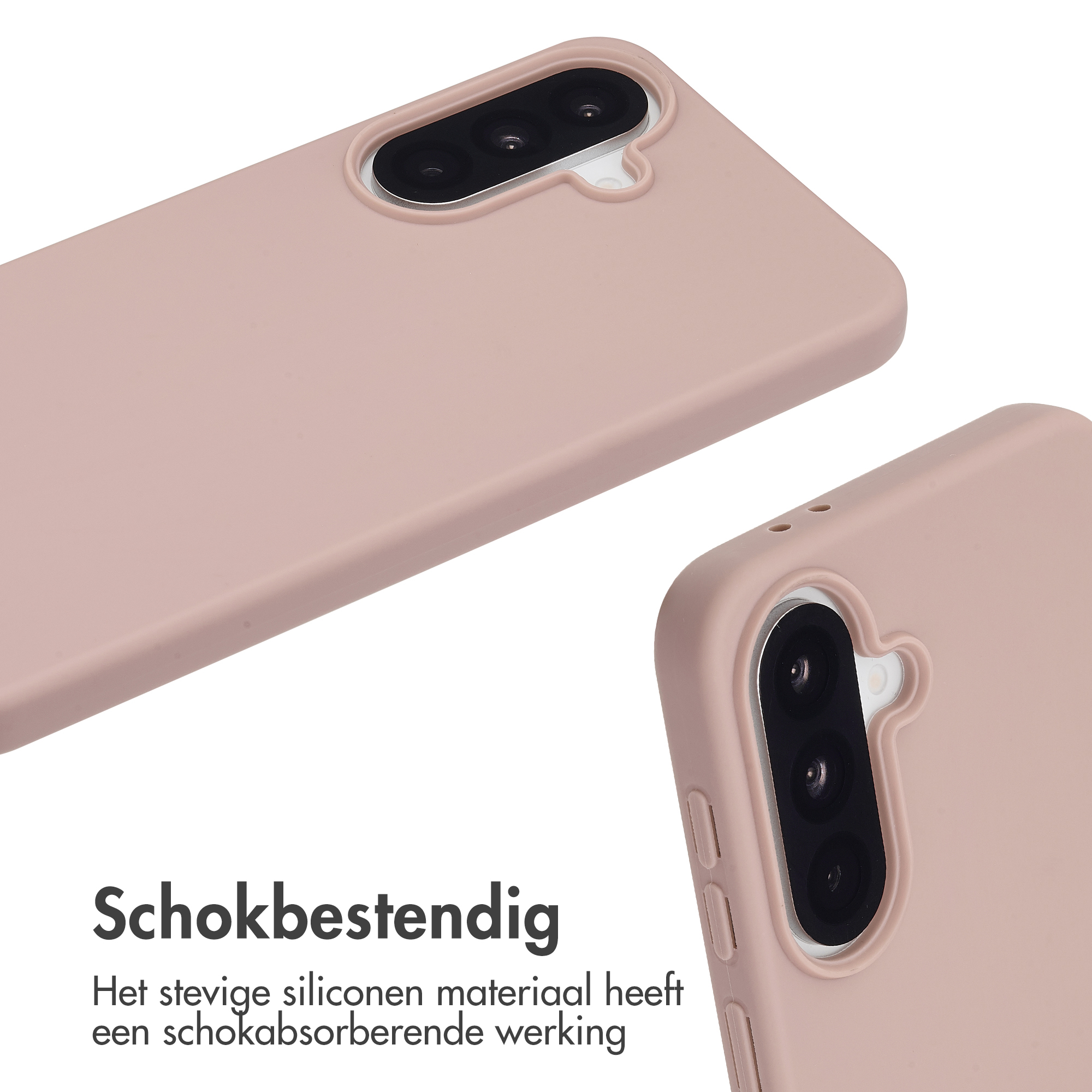 Twee roze telefoonhoesjes met camera-uitsparing, witte achtergrond.