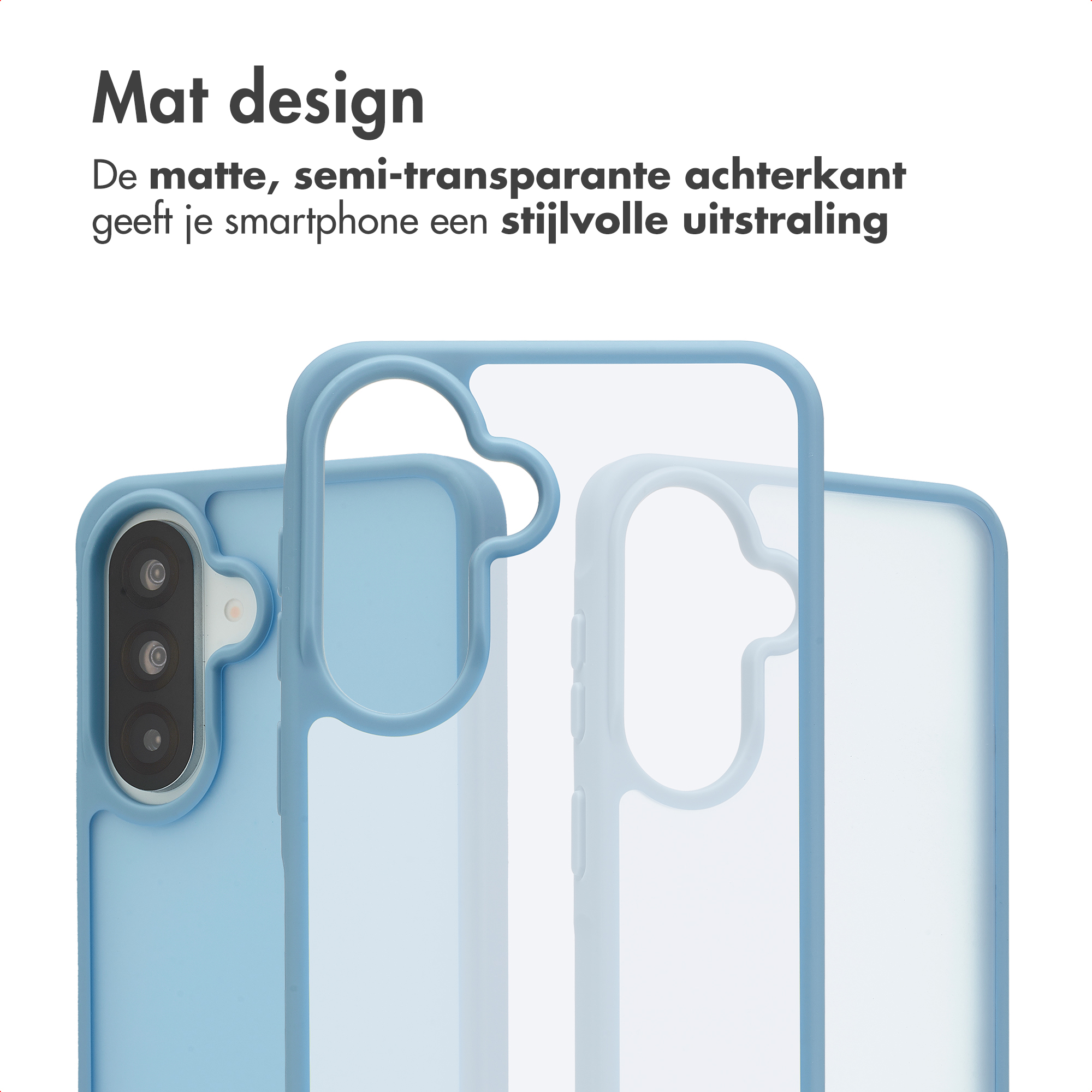 Een lichtblauwe, matte, semi-transparante telefoonhoes.