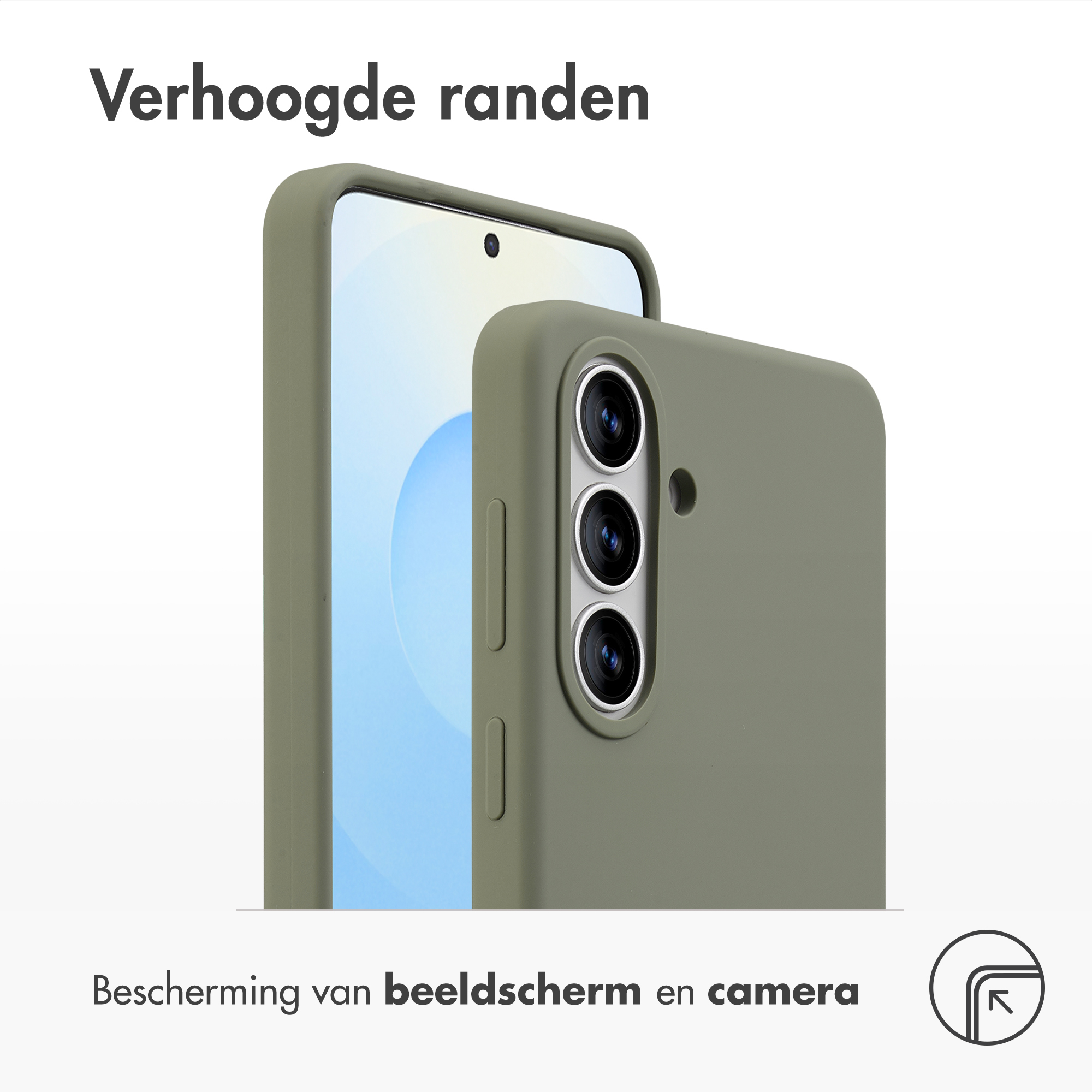 Een groene telefoonhoes met camera-uitsparing en verhoogde randen.