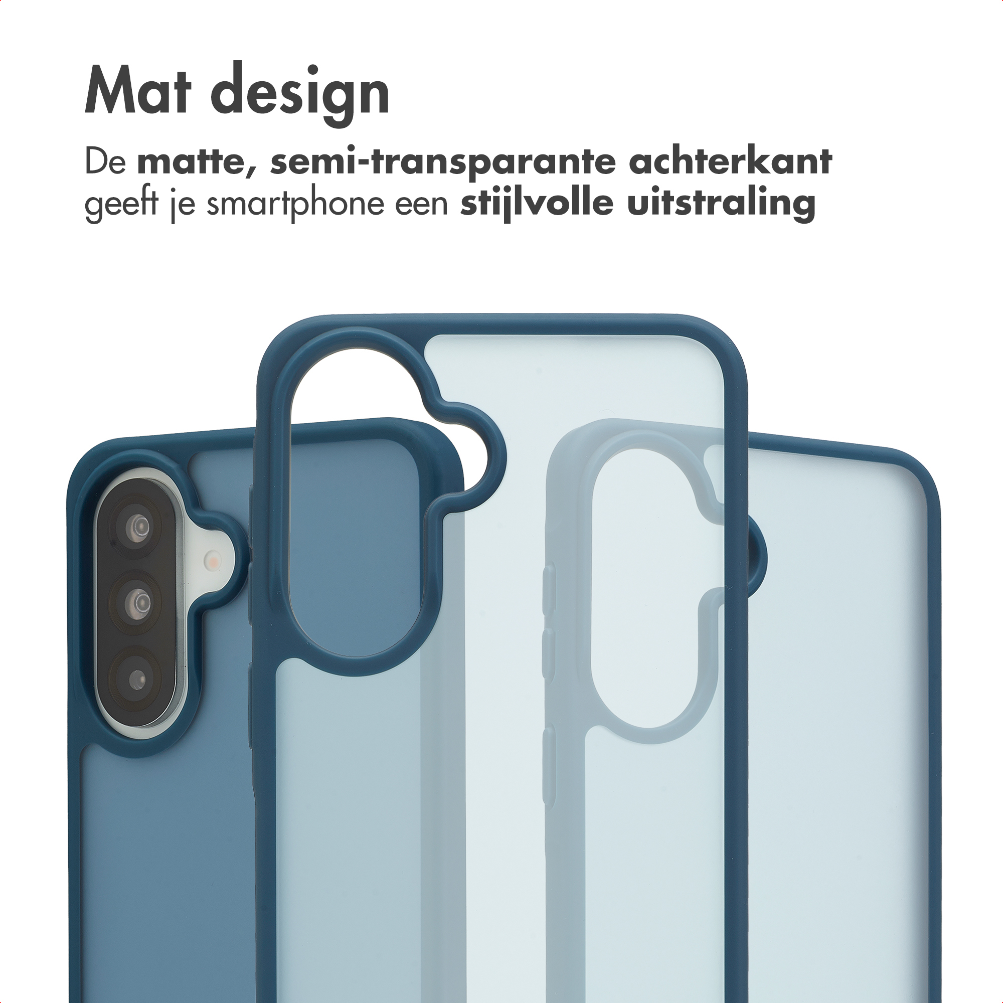 Coque de téléphone bleue au design mat et semi-transparent, caméra visible.