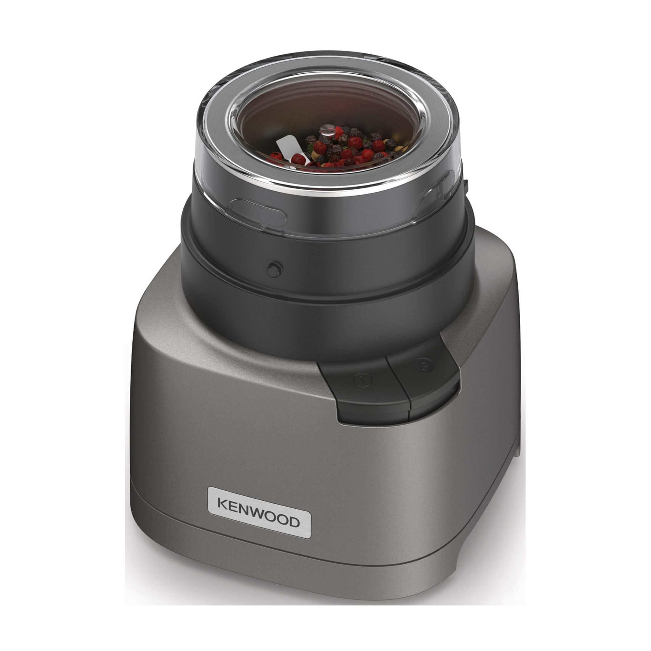 Grijze Kenwood specerijen- en koffiemolenopzetstuk met kruiden.