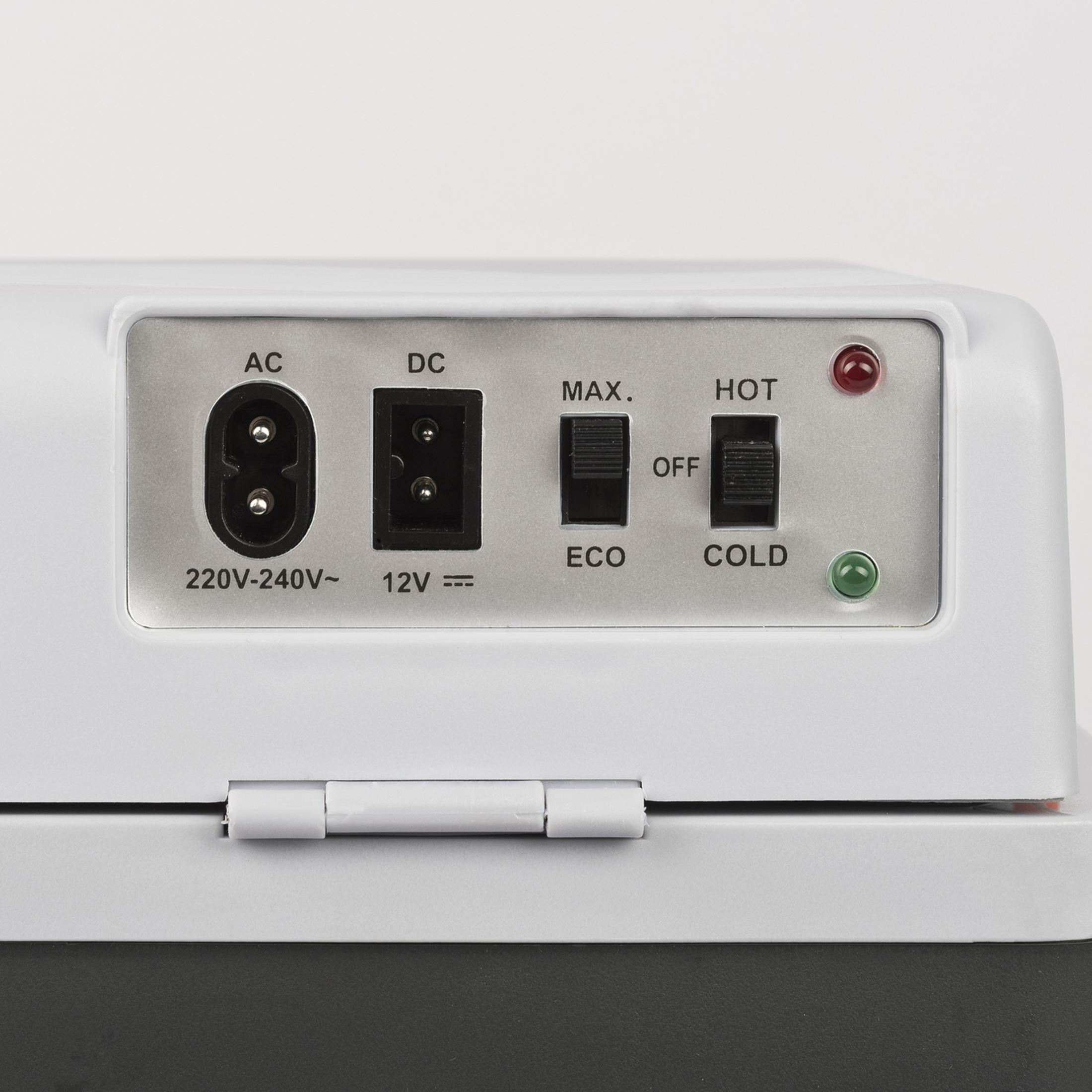 Control panel with AC/DC inputs, Max/Eco and Hot/Cold switches, and two indicator lights.