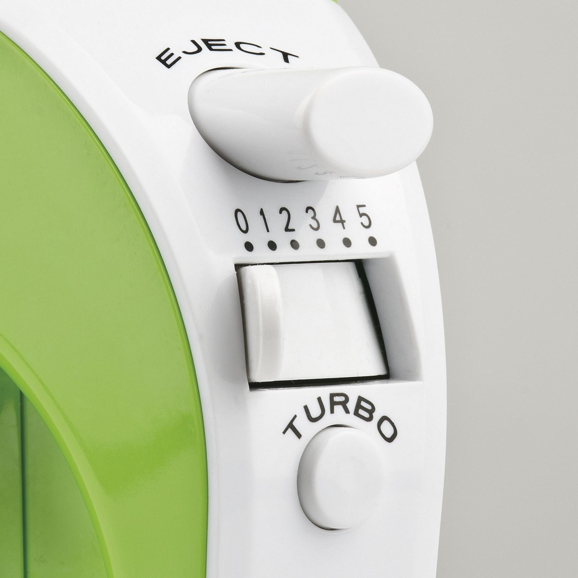 Un cursore bianco con etichetta "EJECT" sopra un indicatore di velocità 0-5.