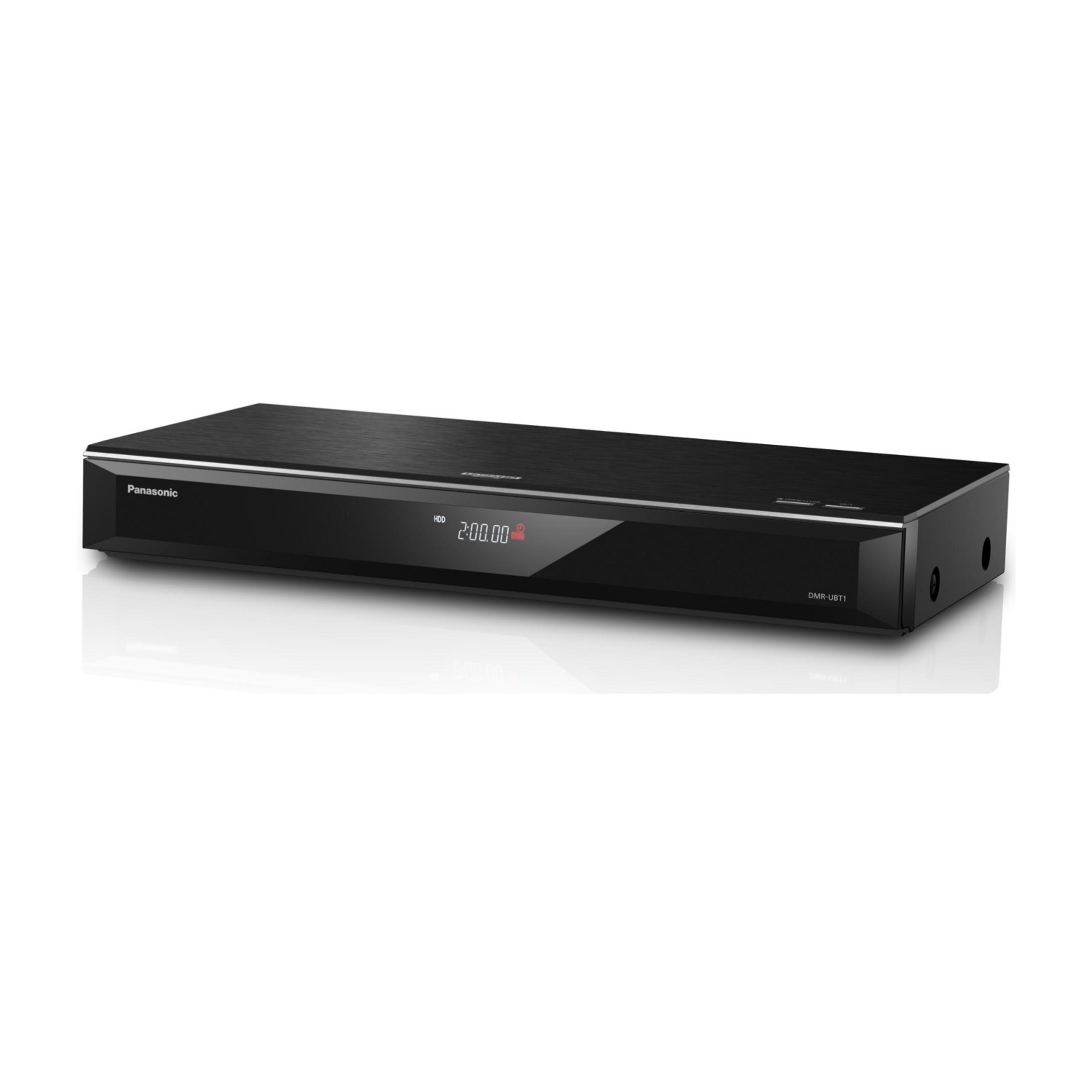 Ein schwarzer Panasonic Blu-ray-Player mit Display, das 2:00.00 anzeigt.