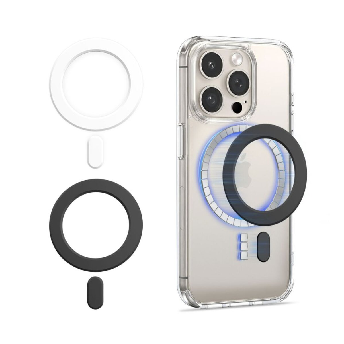 iPhone-Hülle mit magnetischem Ring in Schwarz und Weiß nebeneinander.
