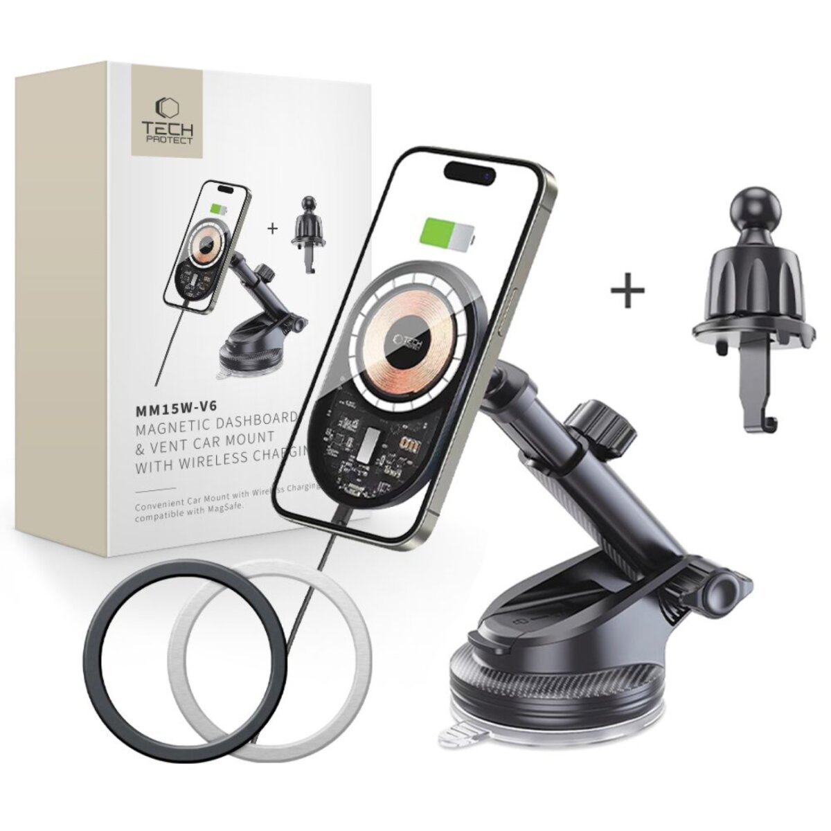 Tech Protect KFZ-Halterung mit MagSafe und kabelloser Ladefunktion, Zubehör.