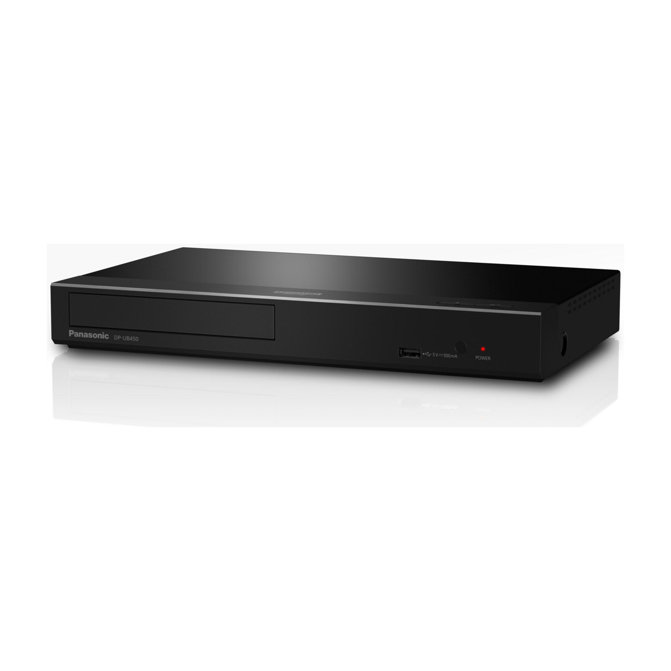 Lettore Blu-ray Panasonic nero con porta USB e spia di accensione rossa.