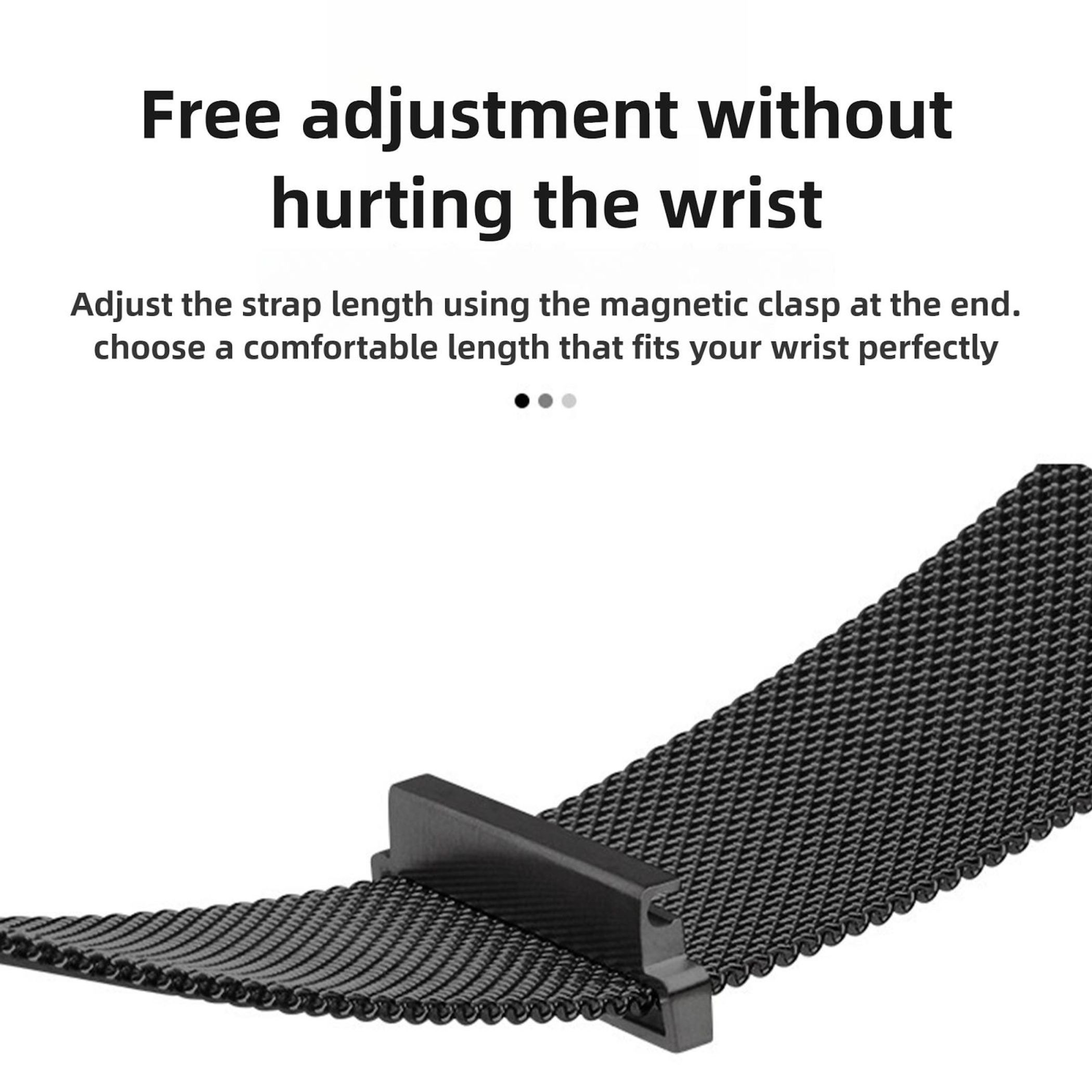 Schwarzes Armband mit magnetischem Verschluss, verstellbar.