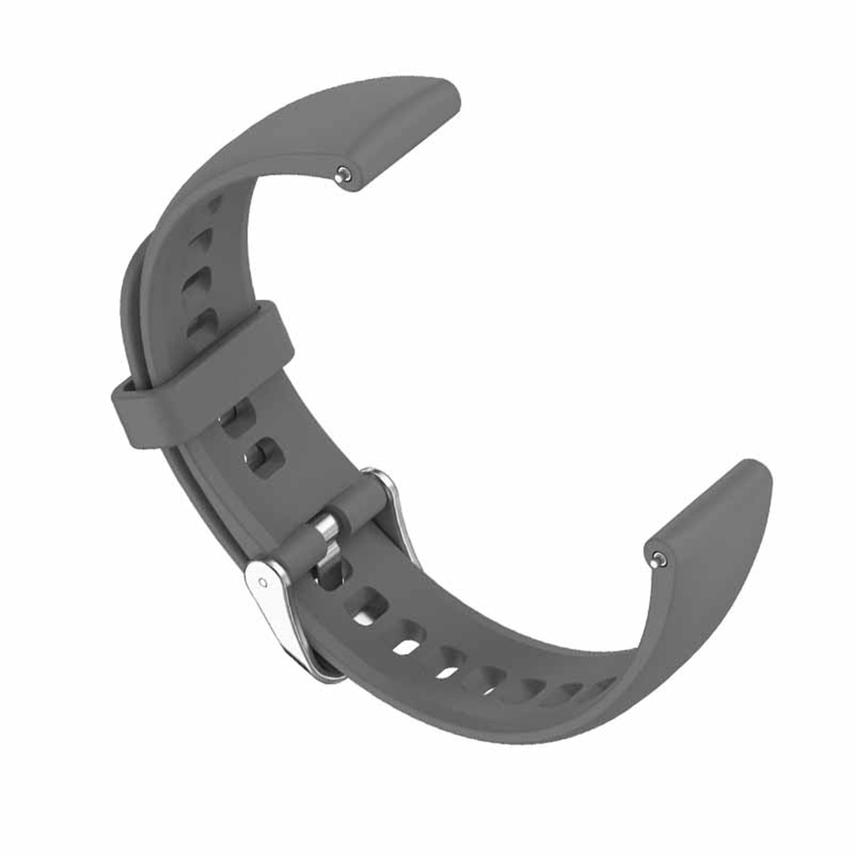 Graues Silikon-Uhrenarmband mit Metallschnalle, Lochmuster.