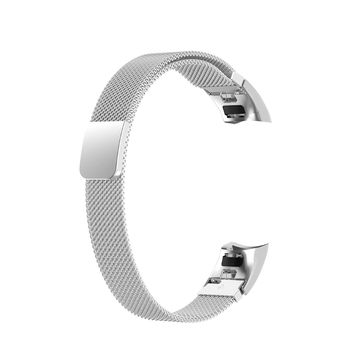 Silbernes Milanese-Armband mit magnetischem Verschluss, auf weißem Hintergrund.