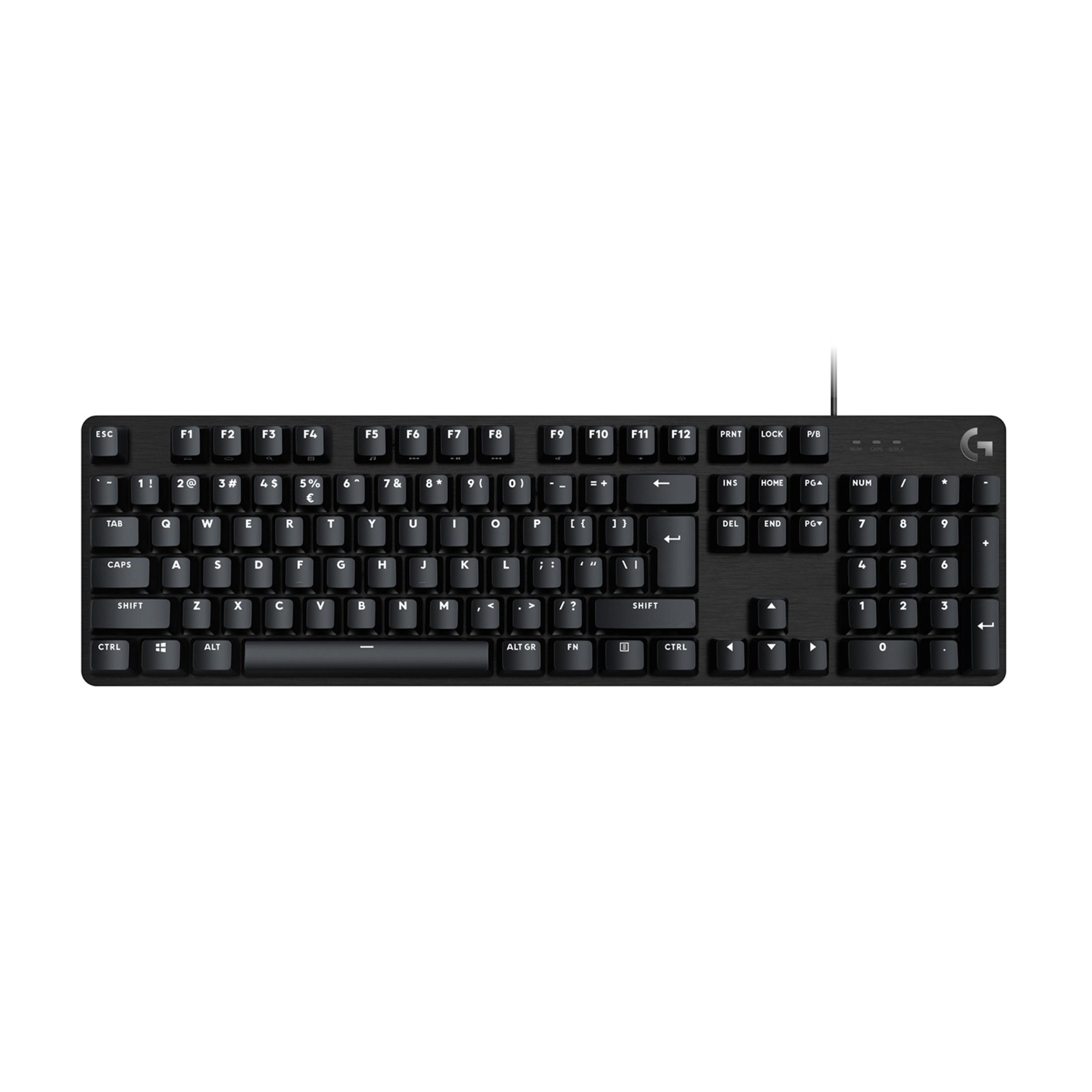 Czarna klawiatura Logitech z pełnymi klawiszami i logo Logitech.
