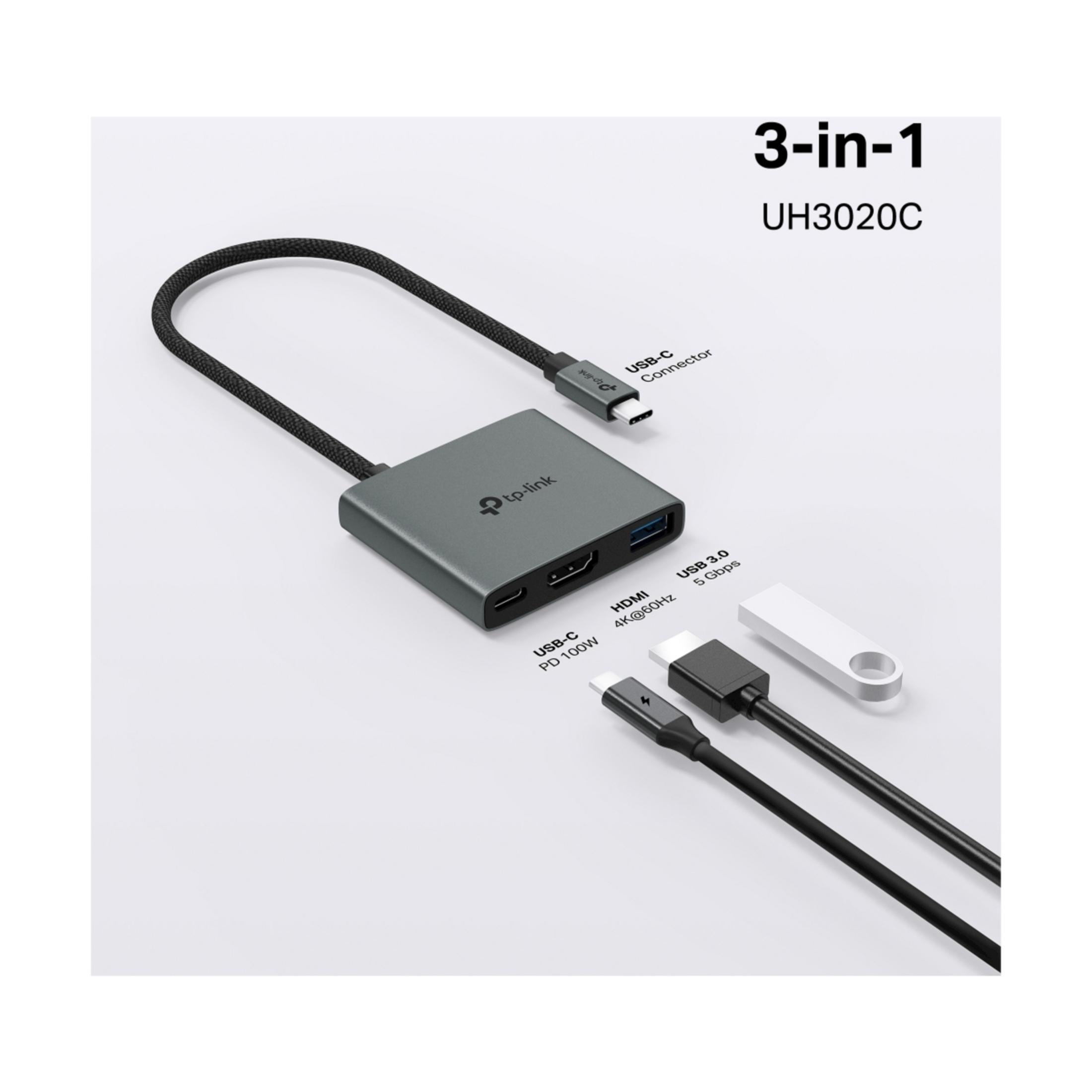 Hub TP-Link 3-in-1 UH3020C con porte USB-C, HDMI e USB 3.0.