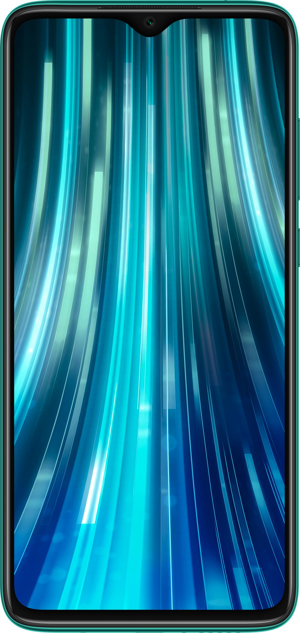 Ein Smartphone mit einem blauen und grünen Lichtstreifen-Hintergrund.